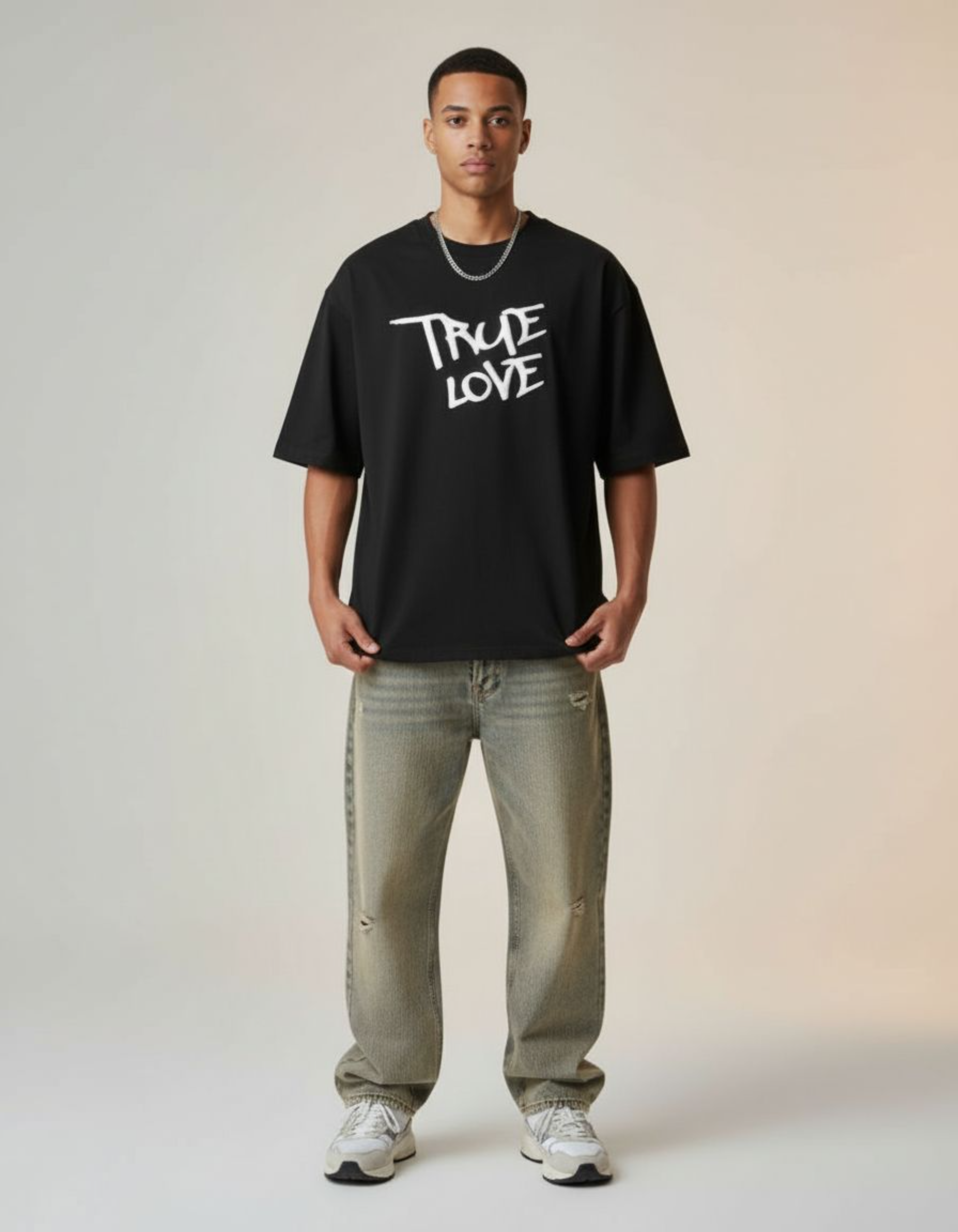 Black True Love Oversized Puff Print T-Shirt