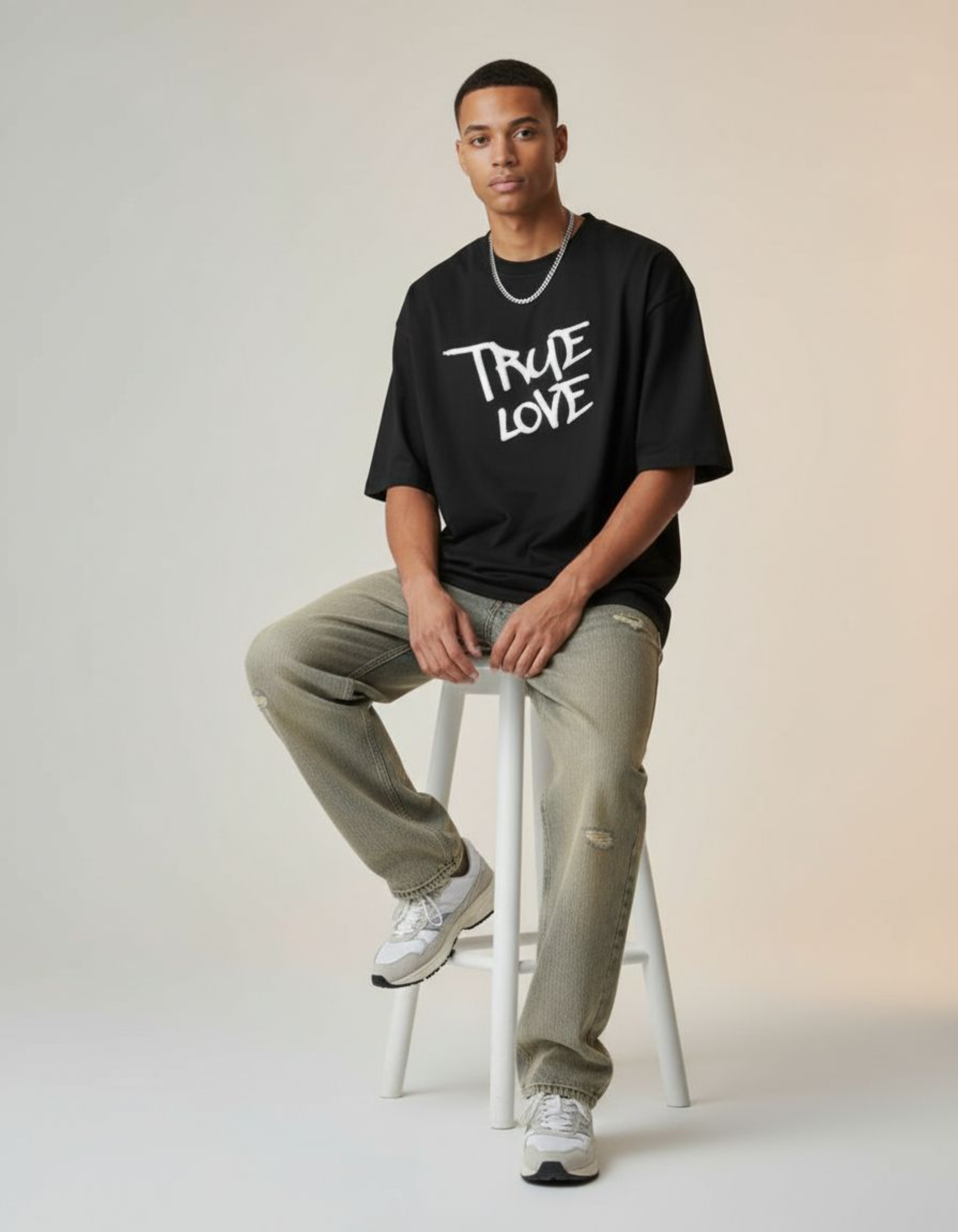 Black True Love Oversized Puff Print T-Shirt