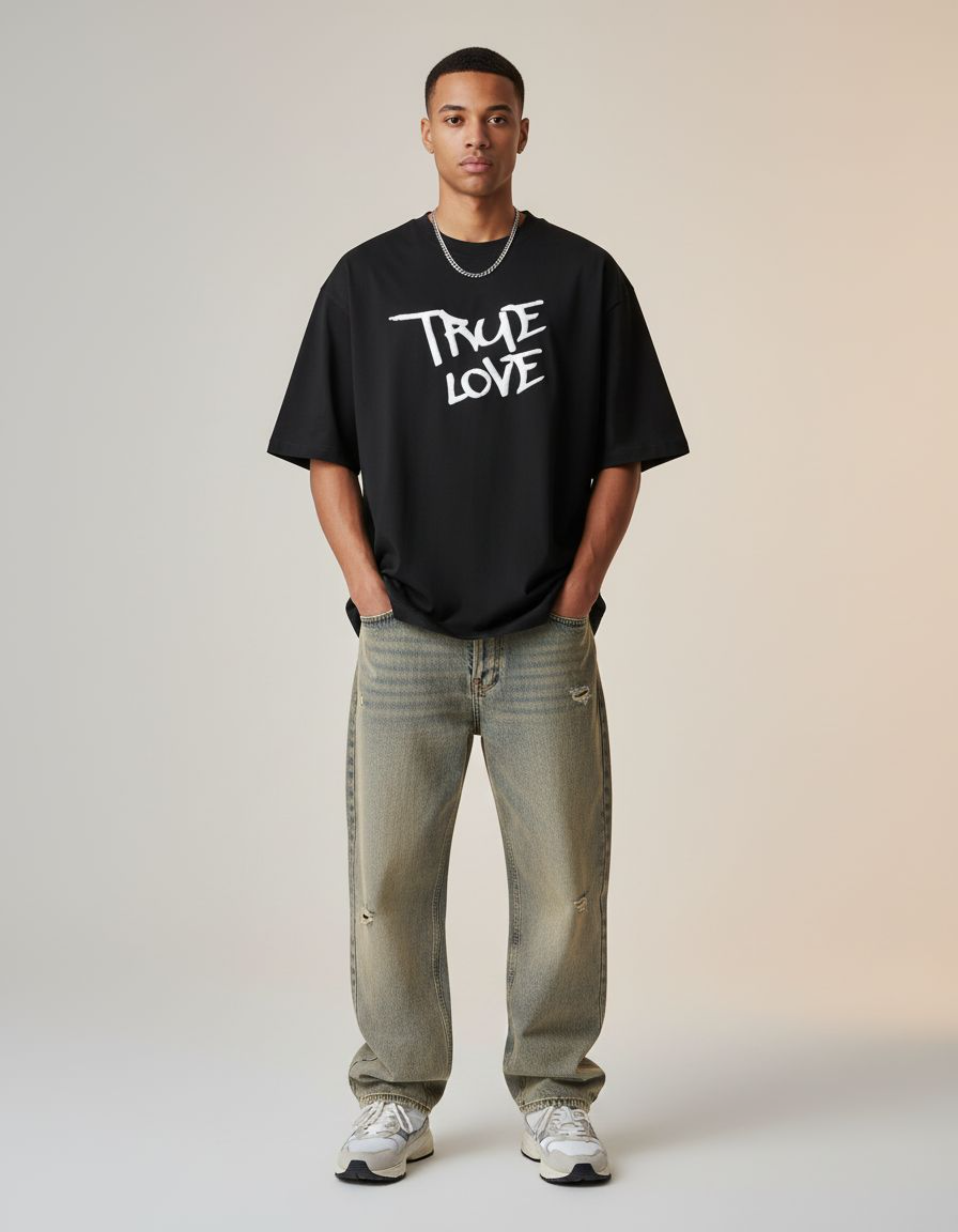 Black True Love Oversized Puff Print T-Shirt