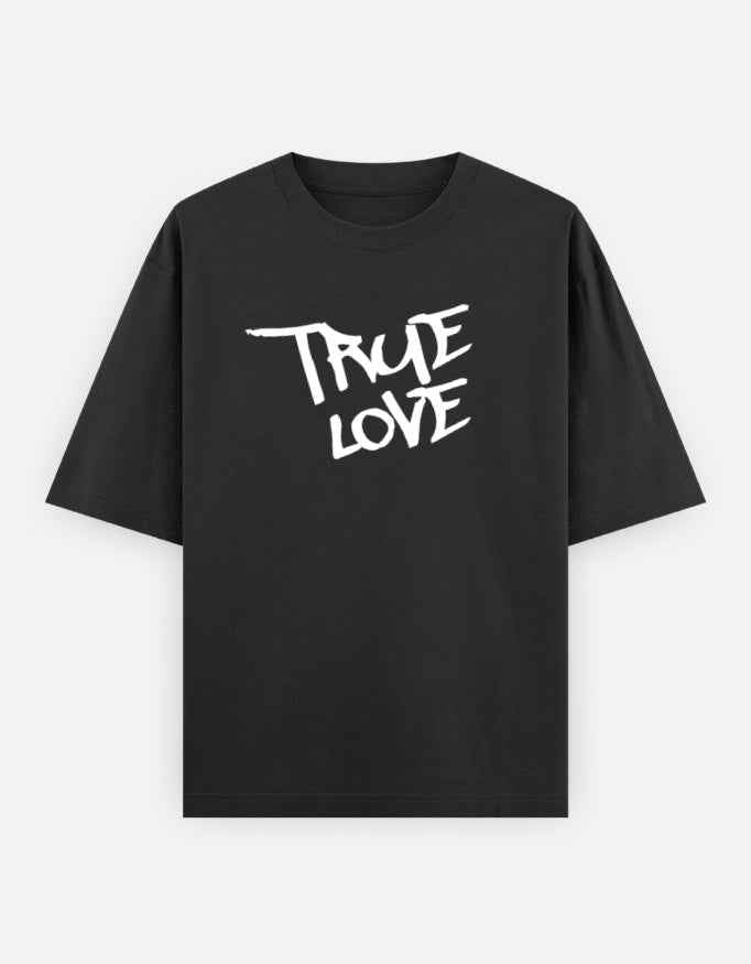 Black True Love Oversized Puff Print T-Shirt