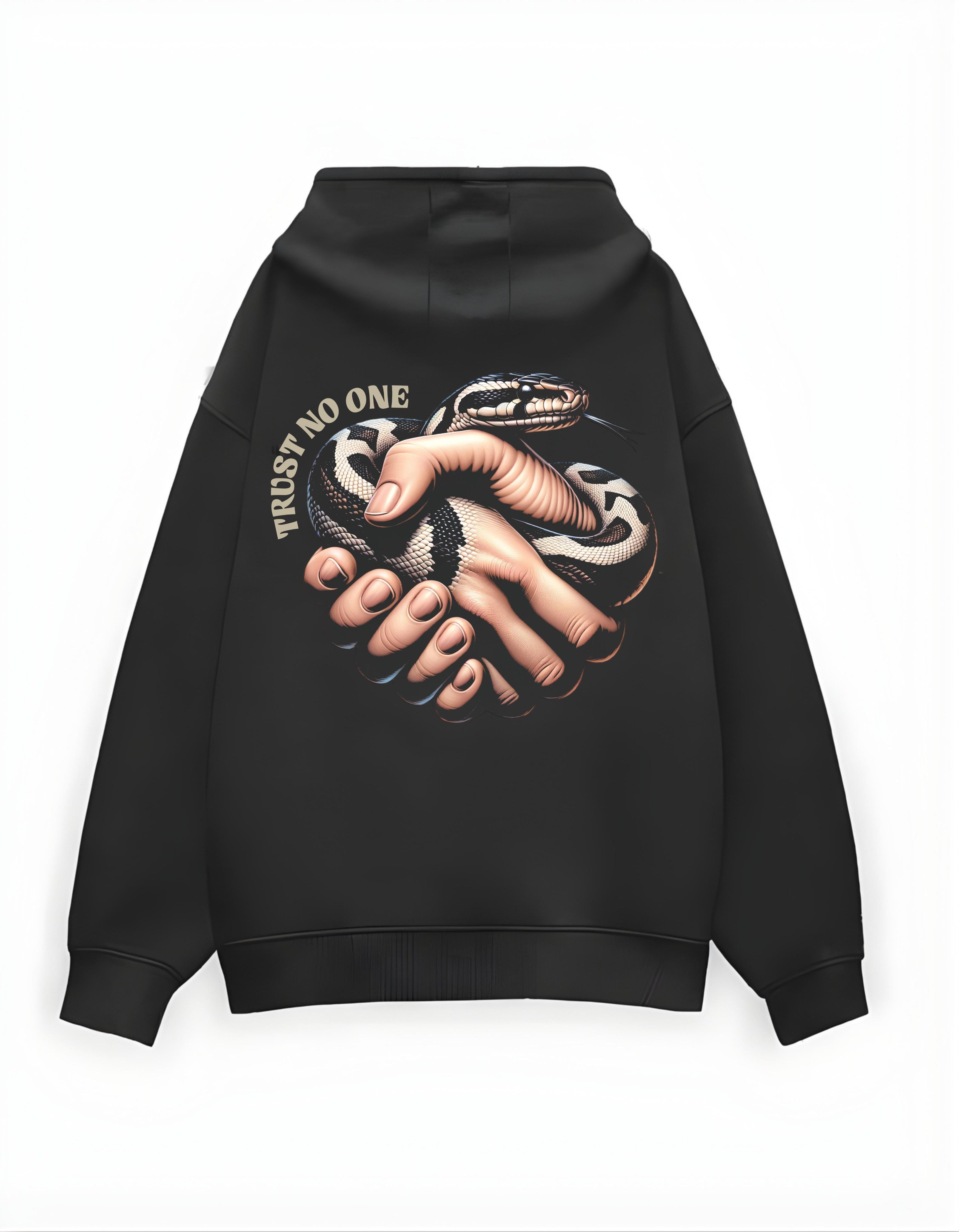 Black Trust No One Printed Oversized Hoodie