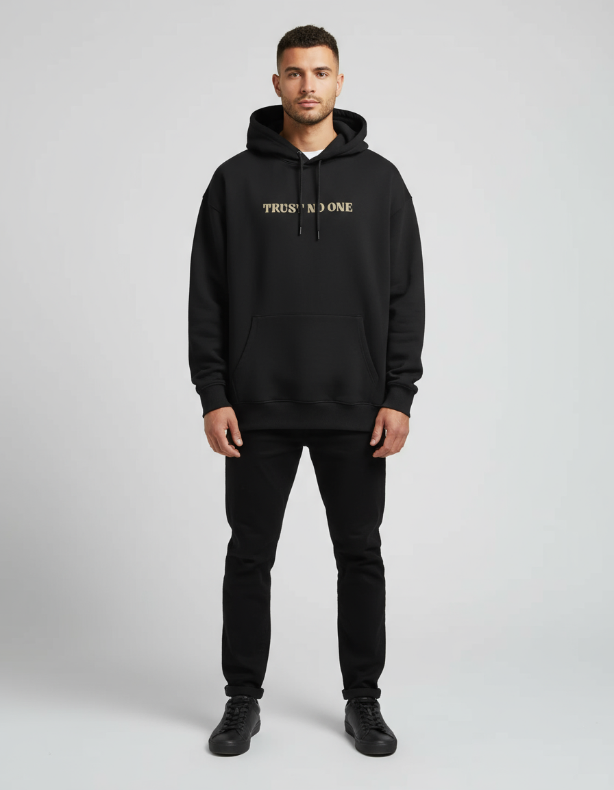Black Trust No One Printed Oversized Hoodie