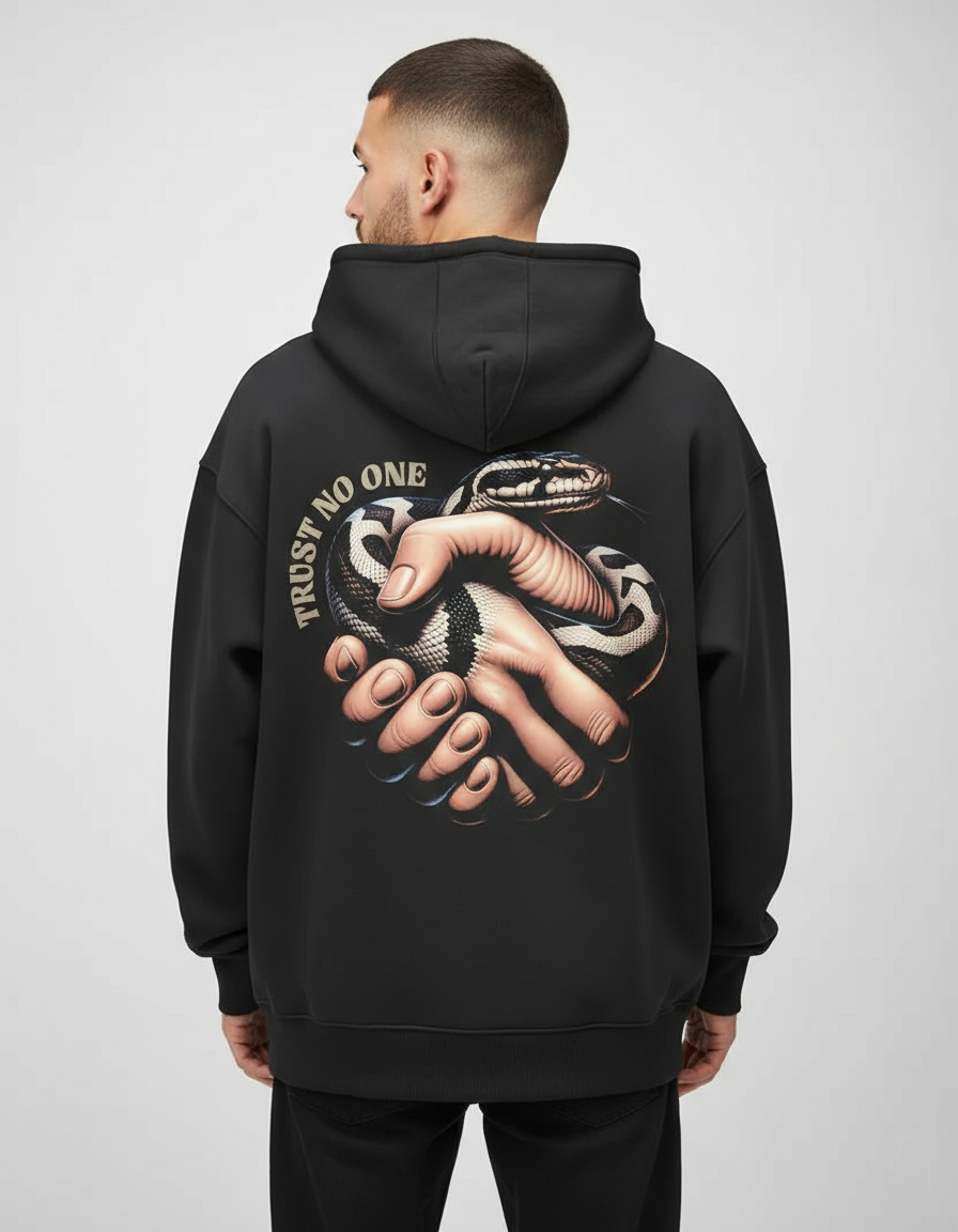 Black Trust No One Printed Oversized Hoodie