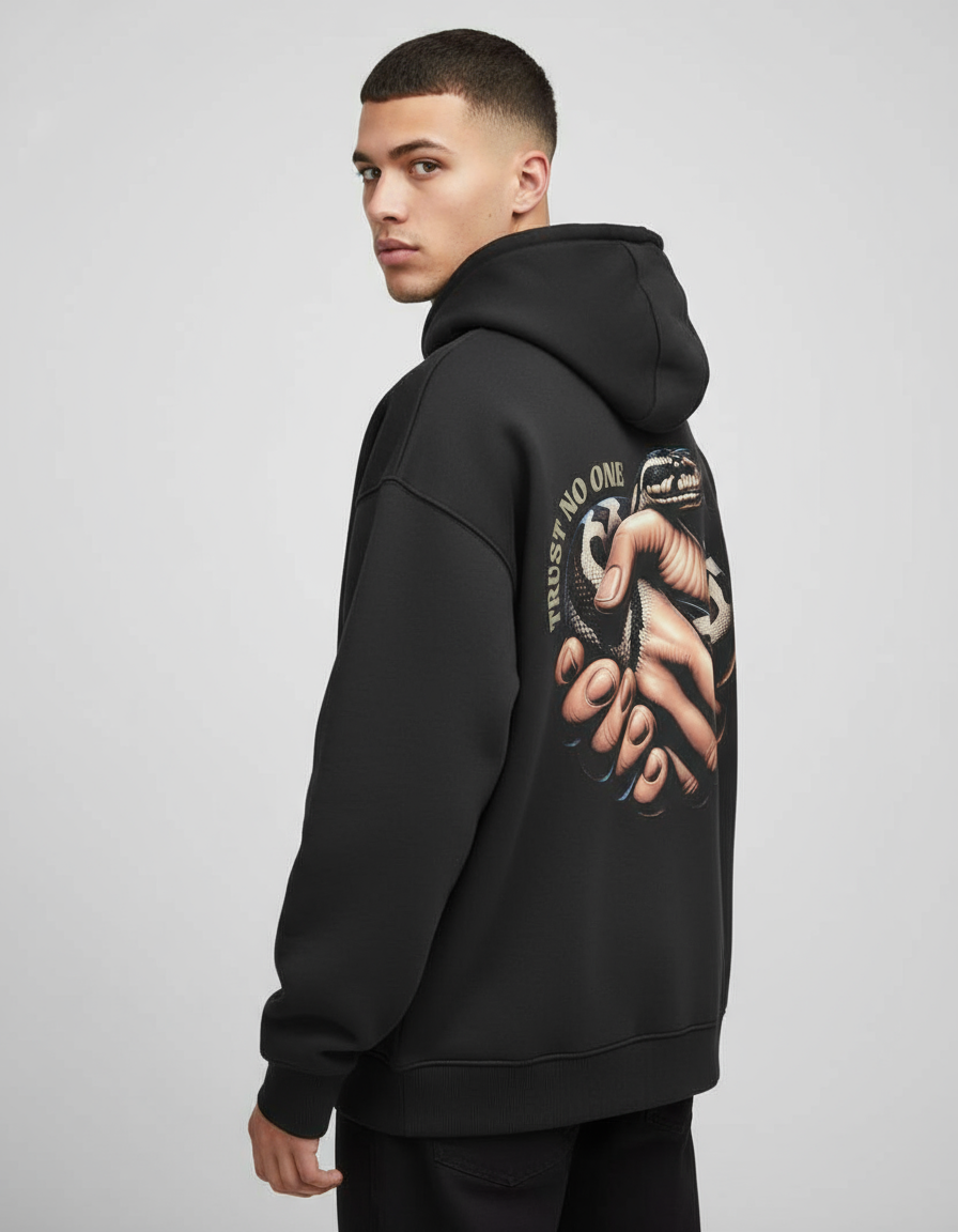 Black Trust No One Printed Oversized Hoodie