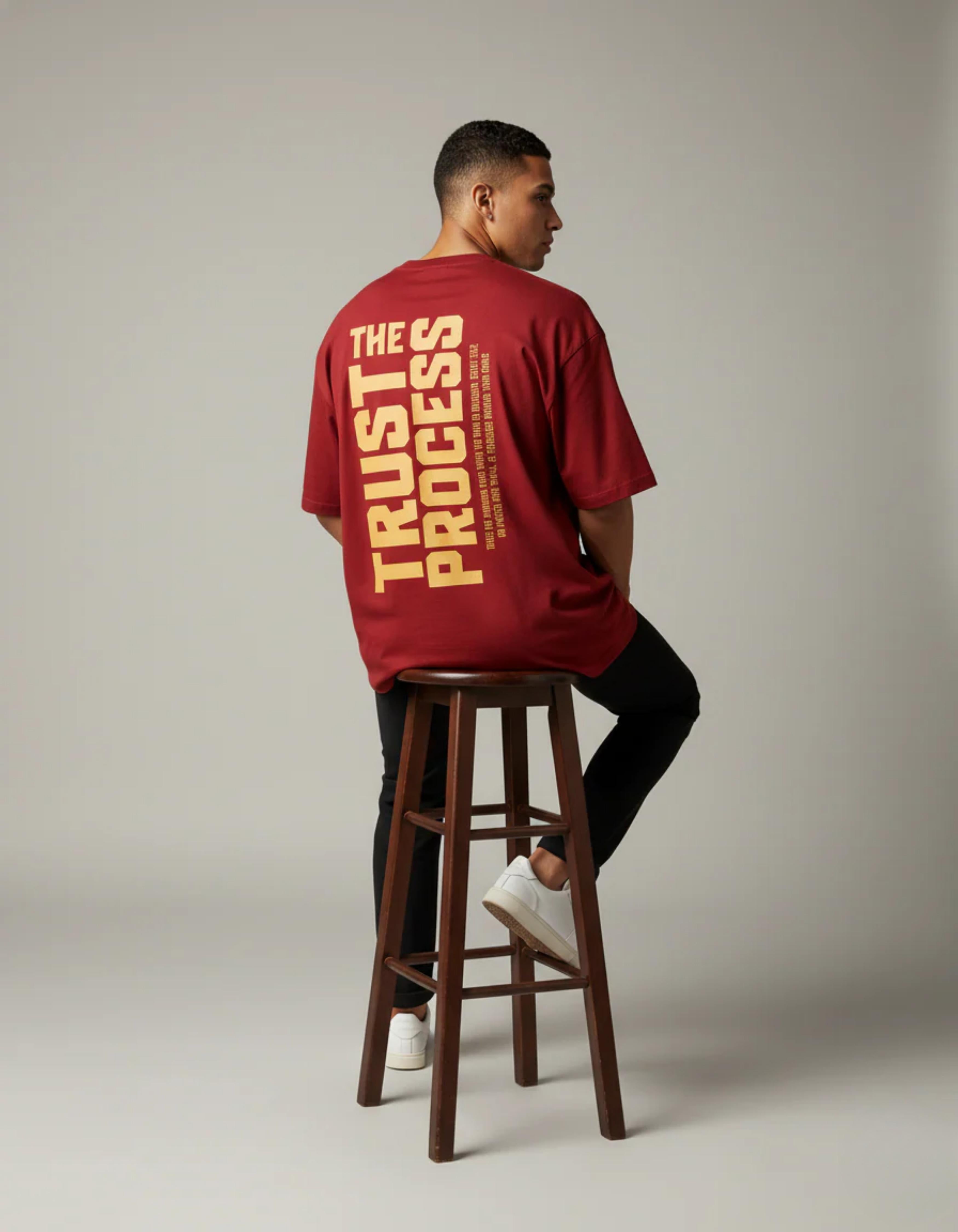 Red Trust the Process Oversized Typography T-Shirt