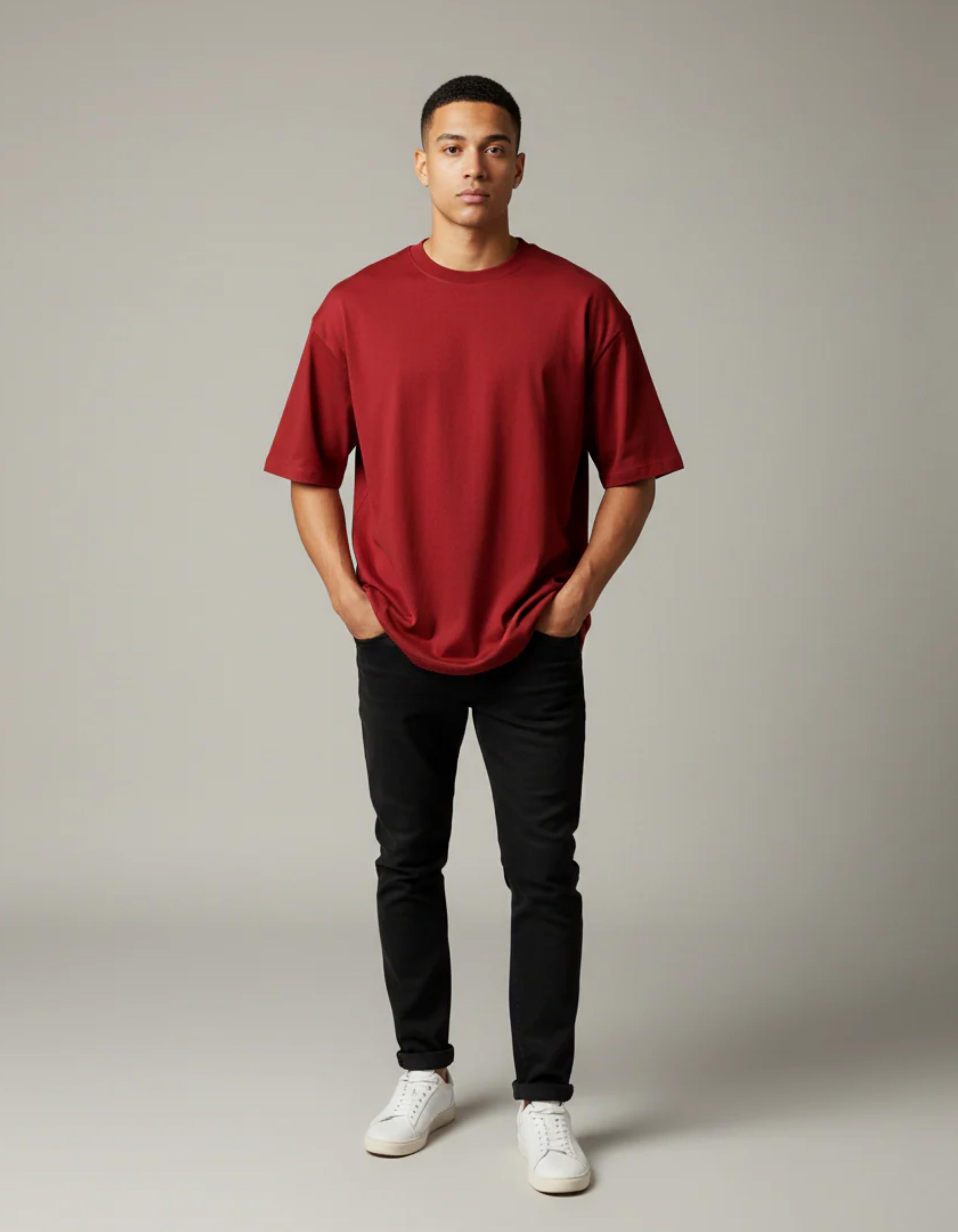 Red Trust the Process Oversized Typography T-Shirt