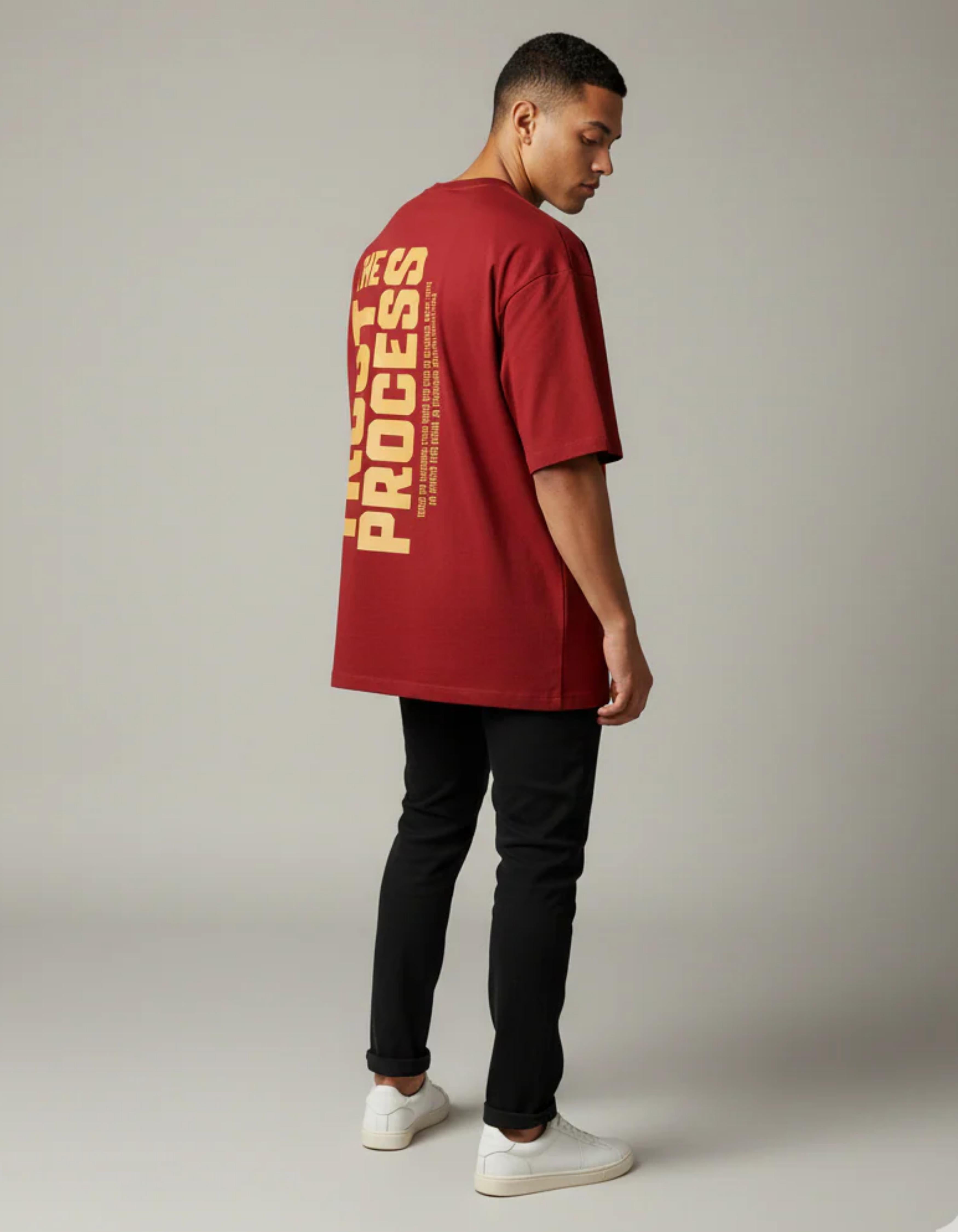 Red Trust the Process Oversized Typography T-Shirt
