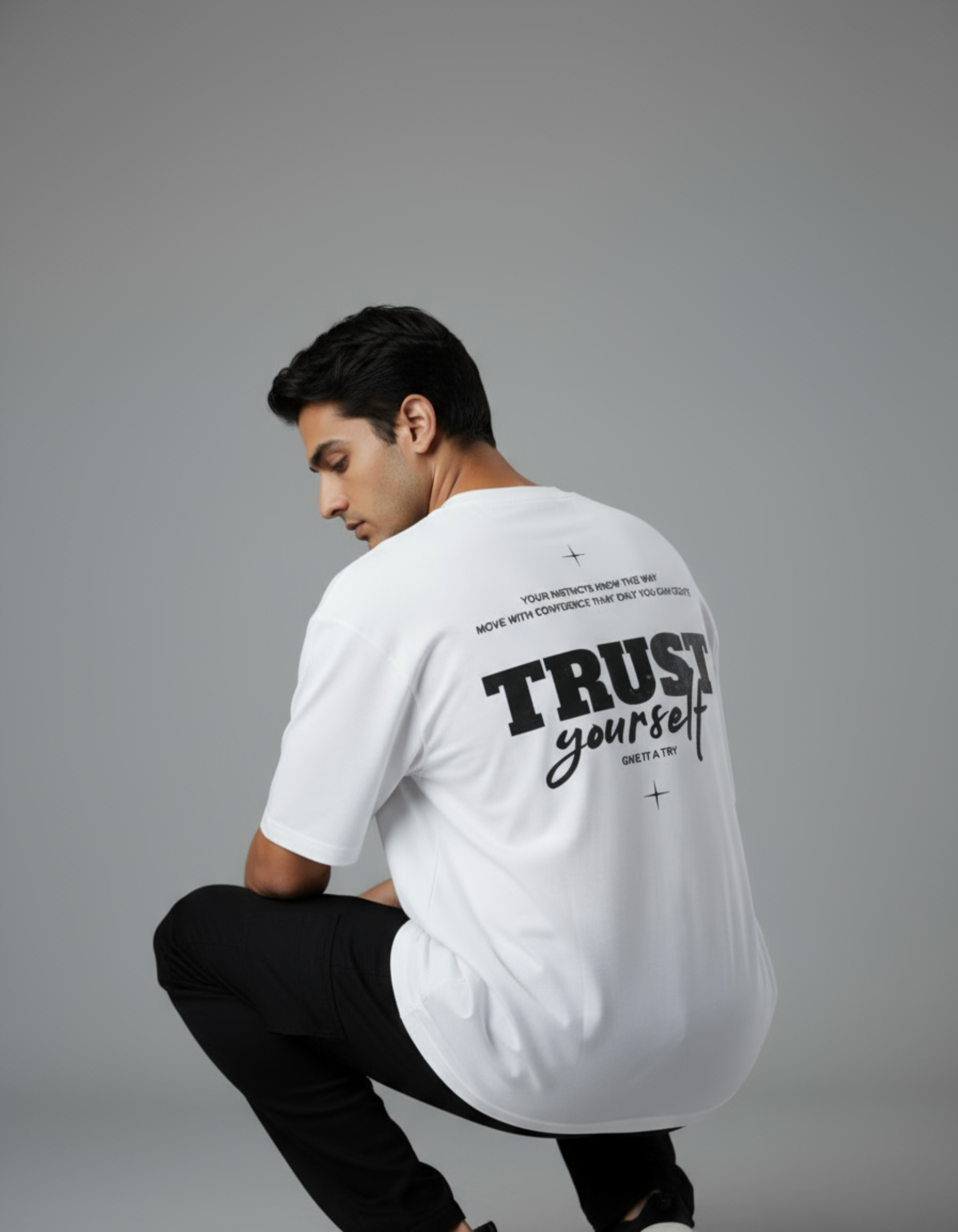 White Trust Yourself Oversized Typography T-Shirt