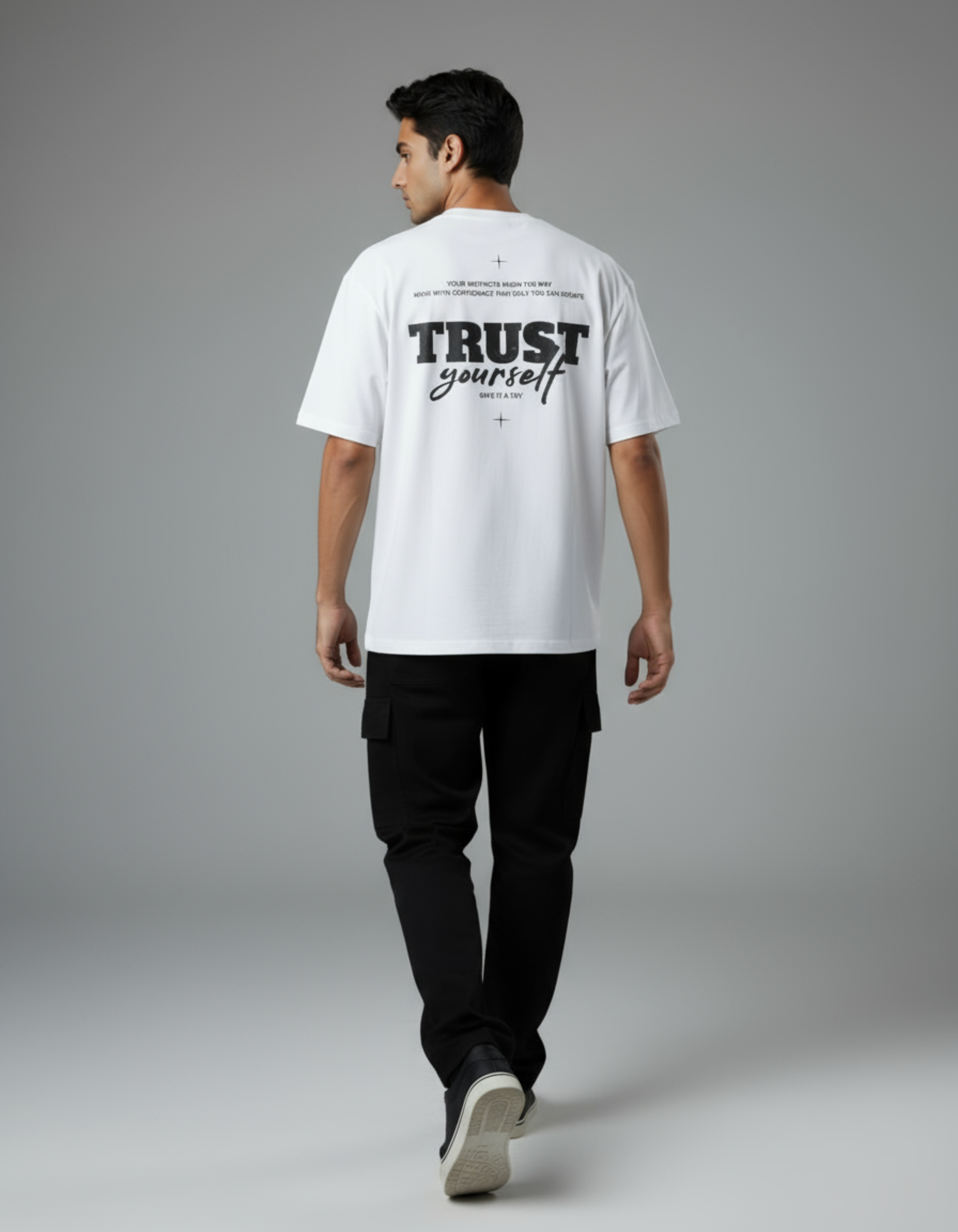 White Trust Yourself Oversized Typography T-Shirt
