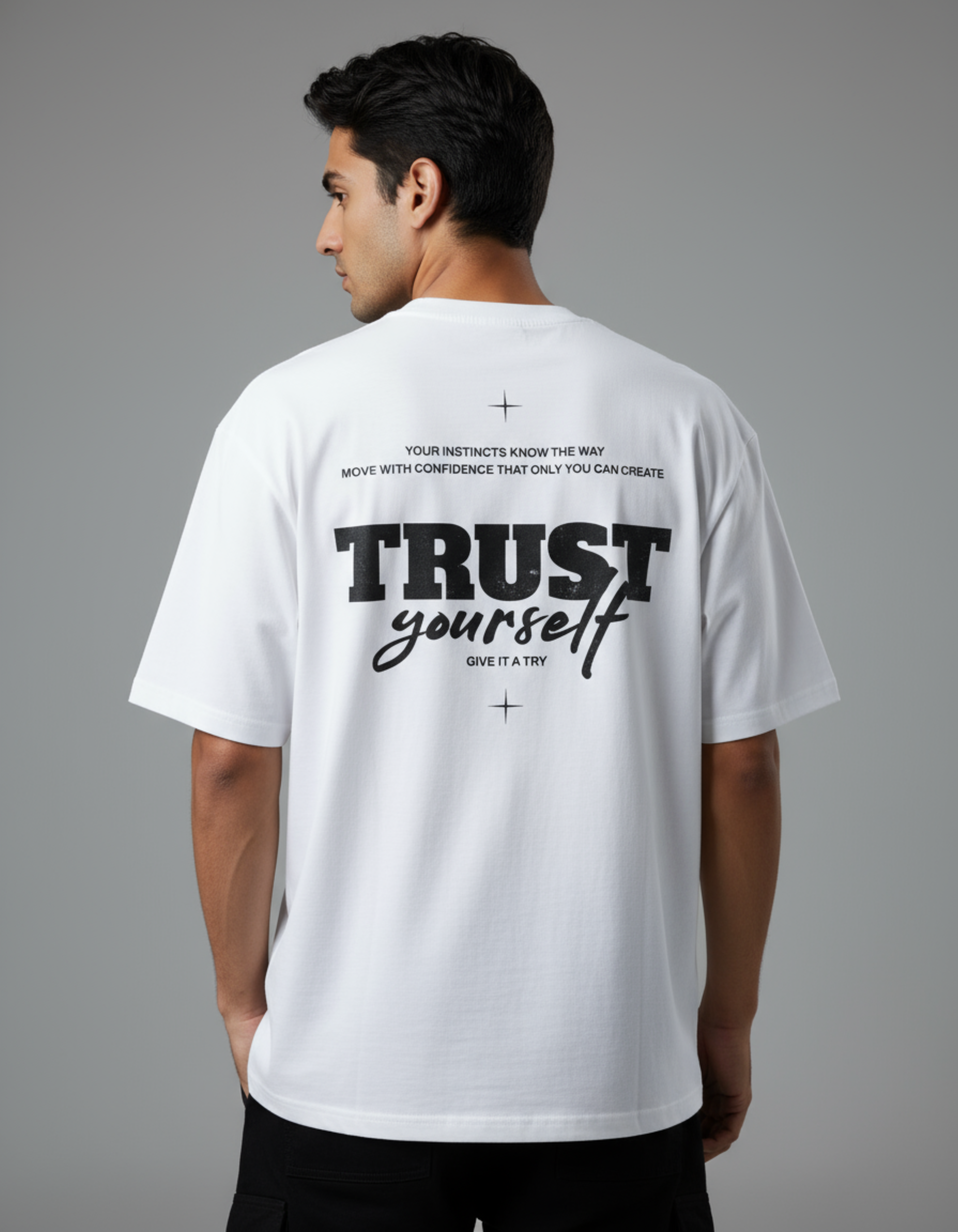 White Trust Yourself Oversized Typography T-Shirt
