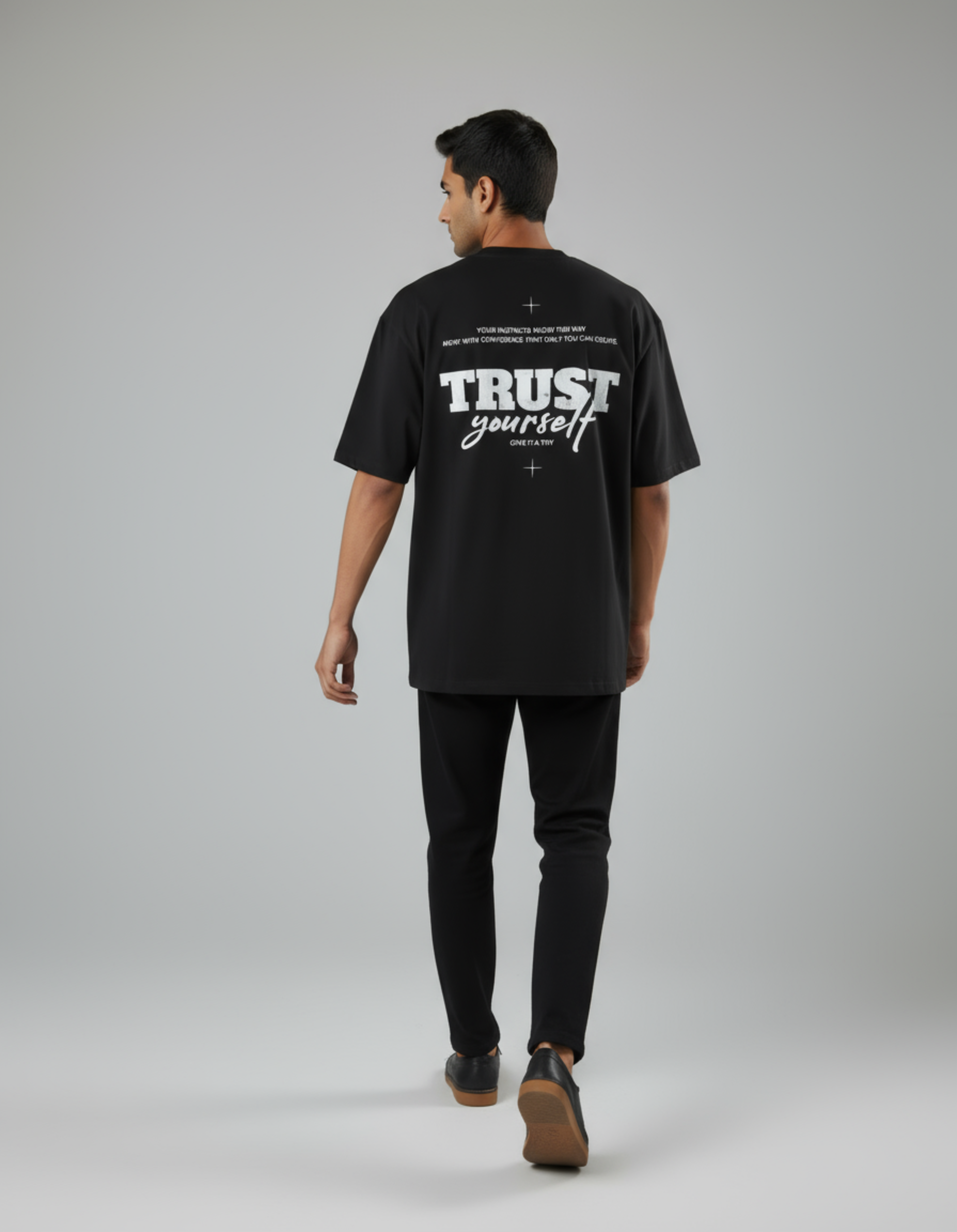 Black Trust Yourself Oversized Typography T-Shirt