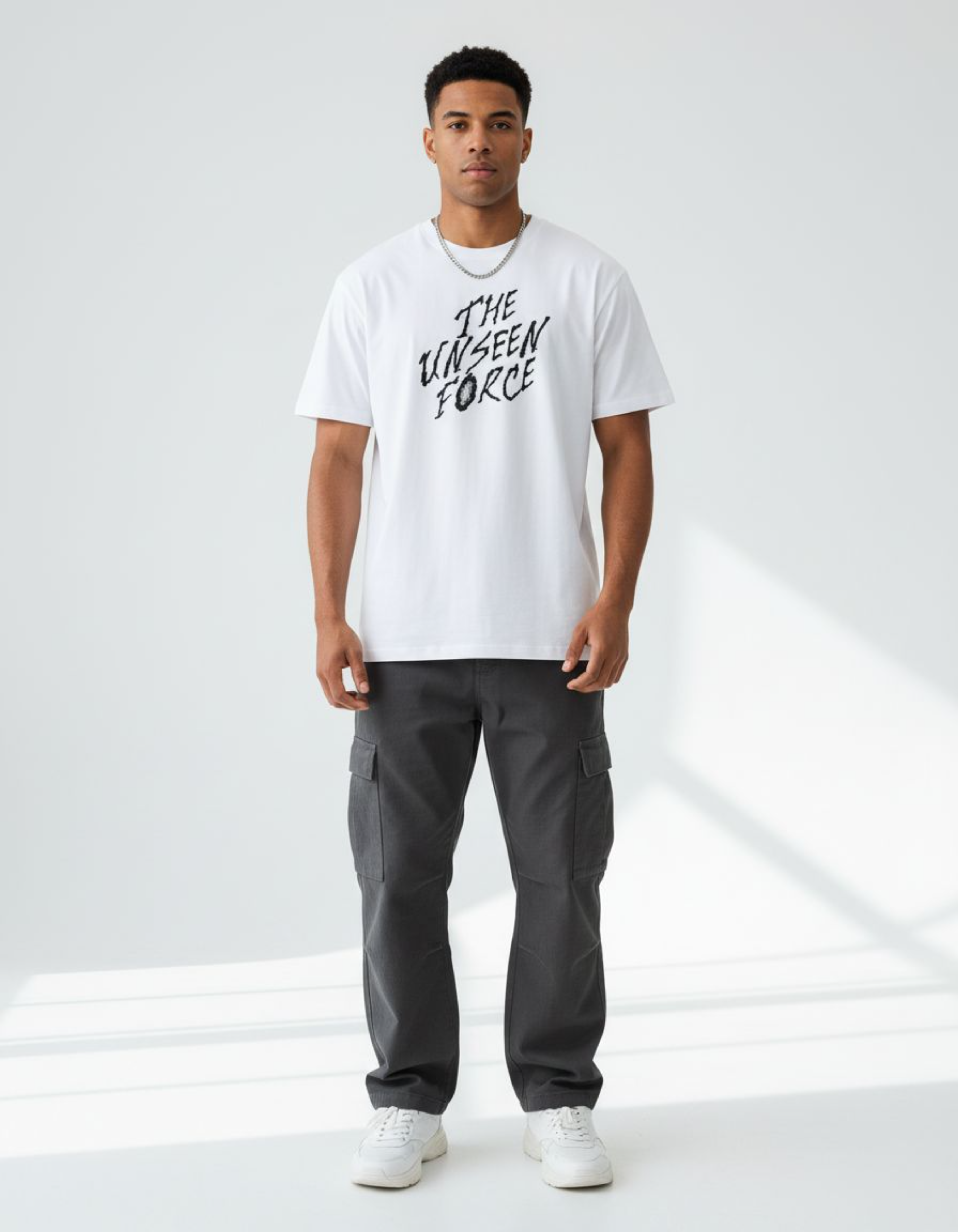 White The Unseen Force Typography T-Shirt