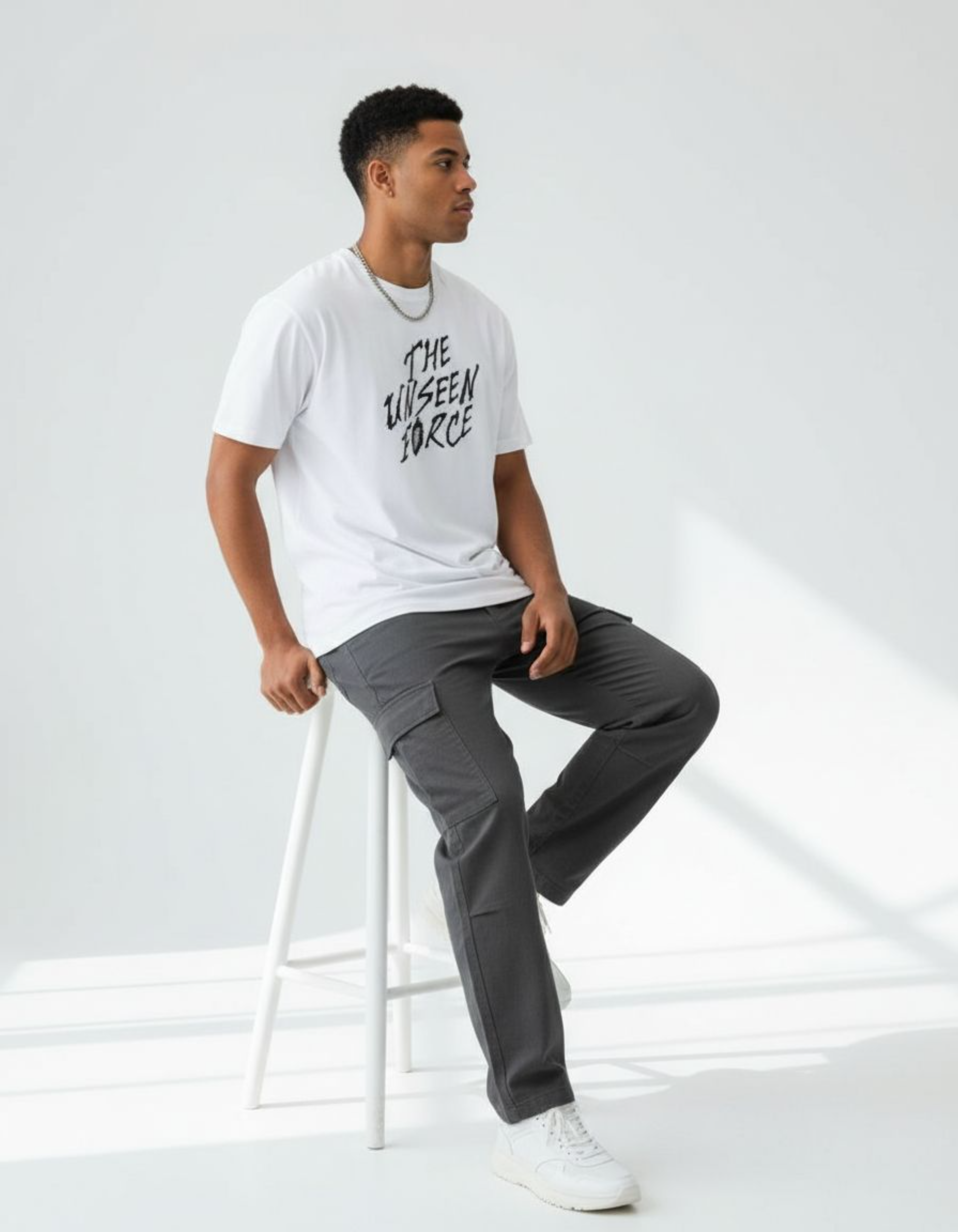 White The Unseen Force Typography T-Shirt