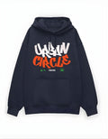 Navy Blue Urban Circle Typography Oversized Hoodie