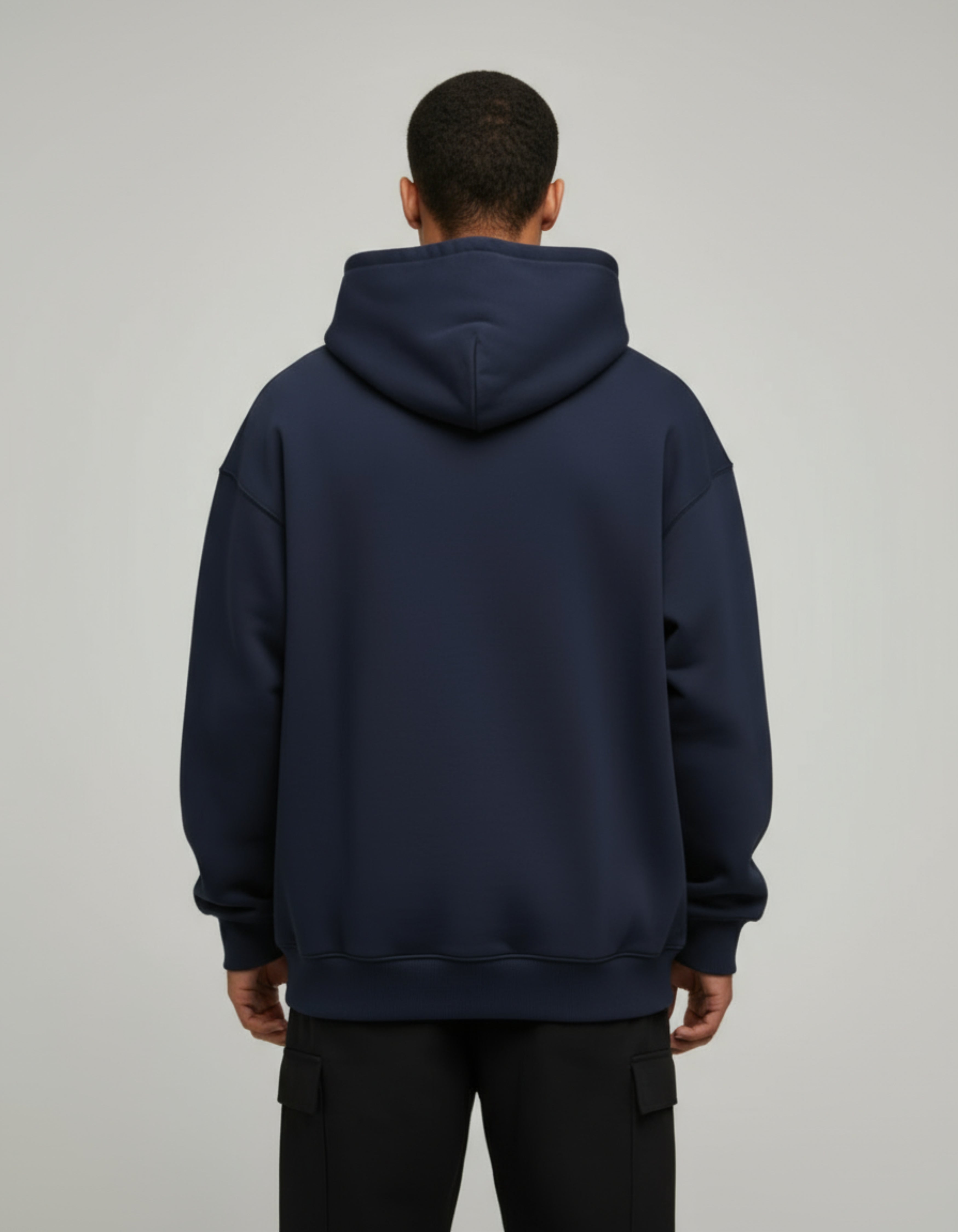 Navy Blue Urban Circle Typography Oversized Hoodie