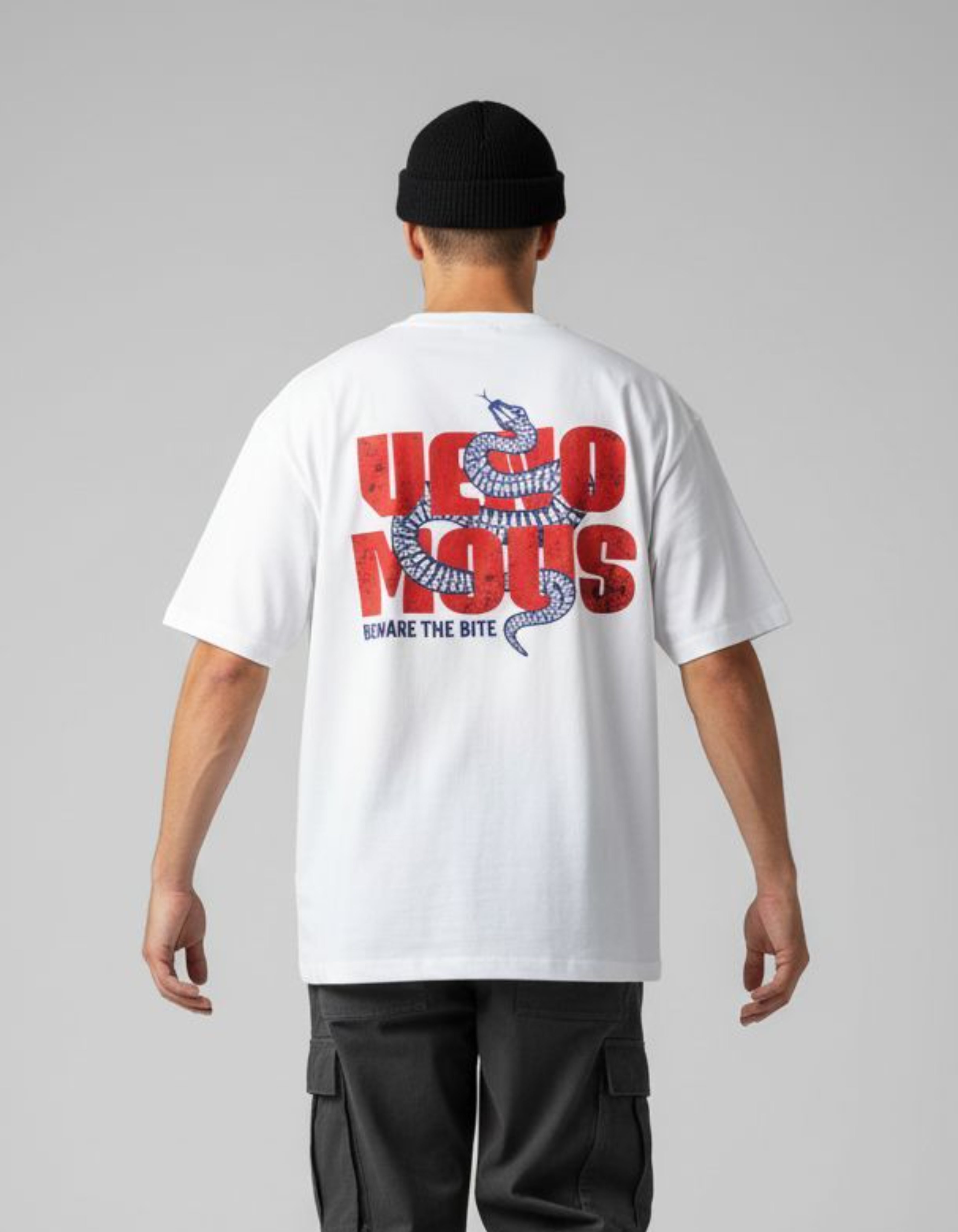 White Venomous Oversized Typography T-Shirt