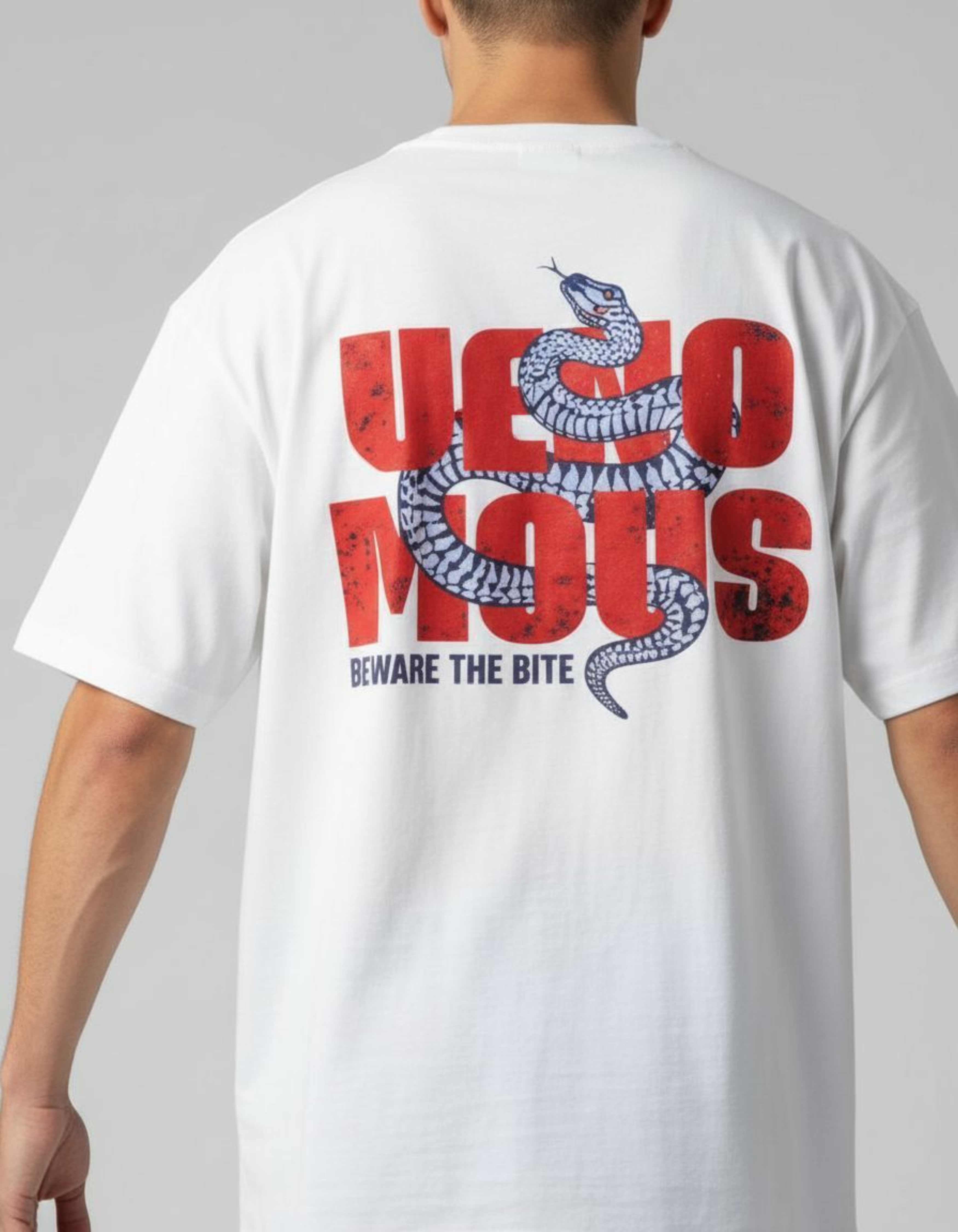 White Venomous Oversized Typography T-Shirt