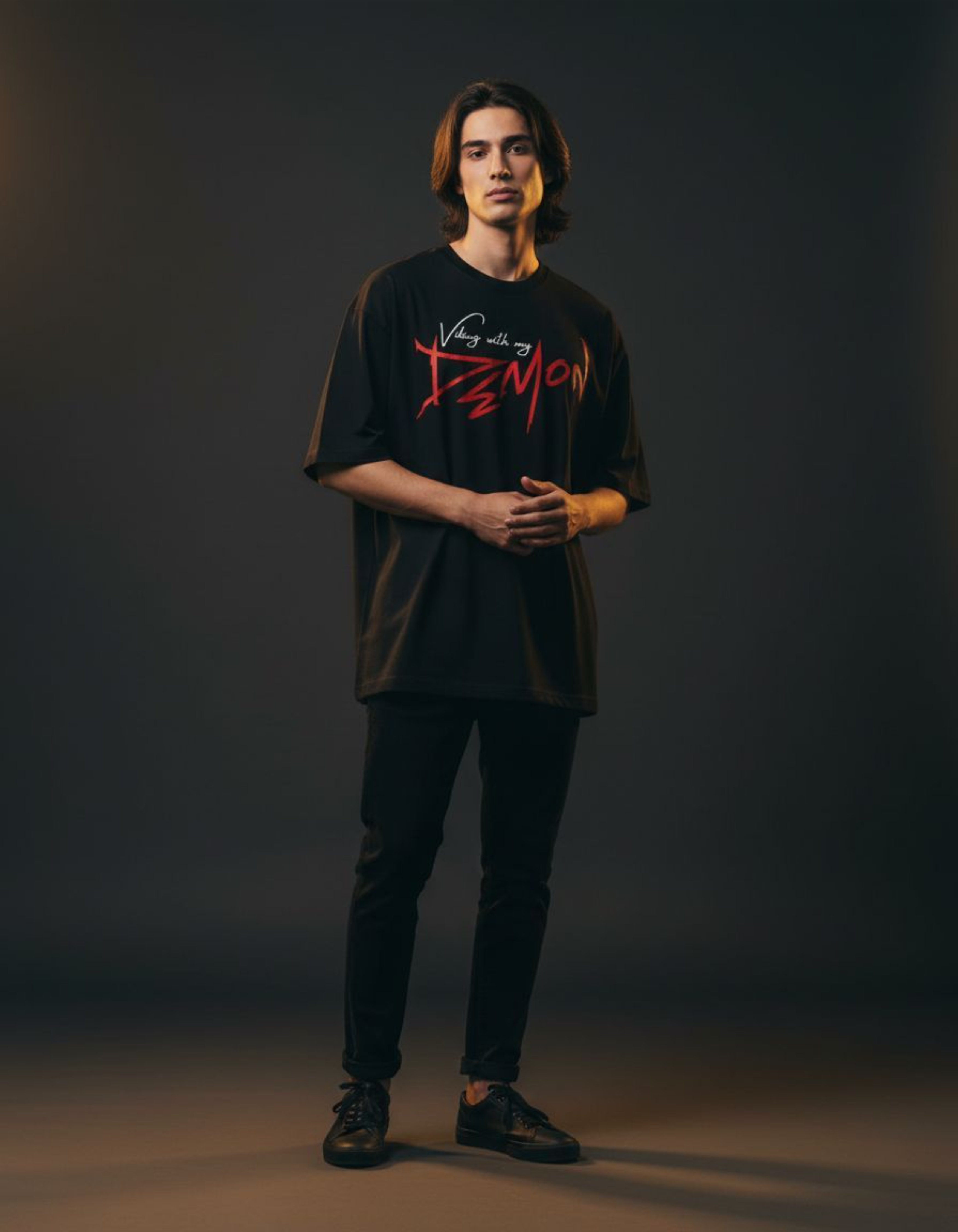 Black Vibing with My Demon Oversized Typography T-Shirt