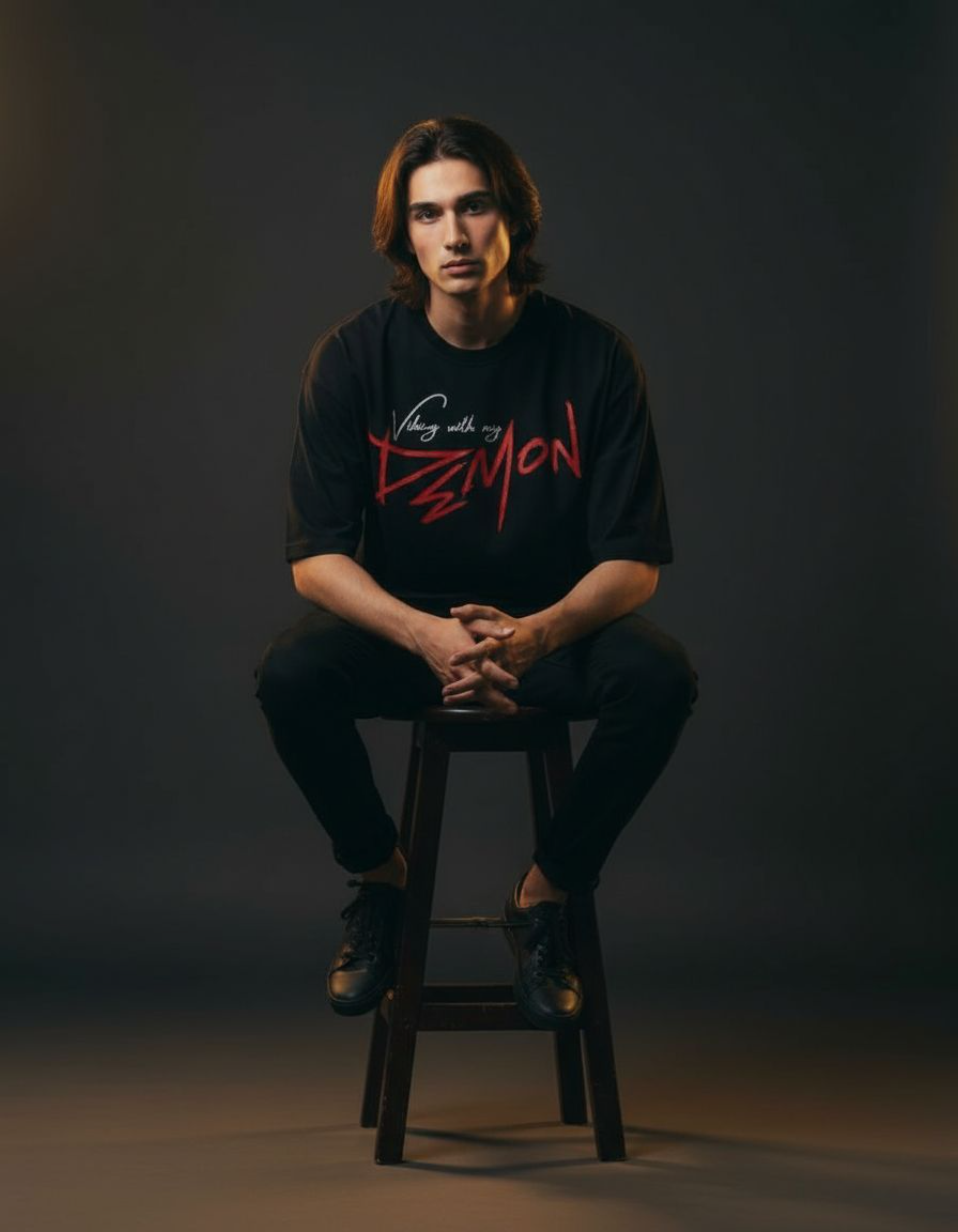 Black Vibing with My Demon Oversized Typography T-Shirt