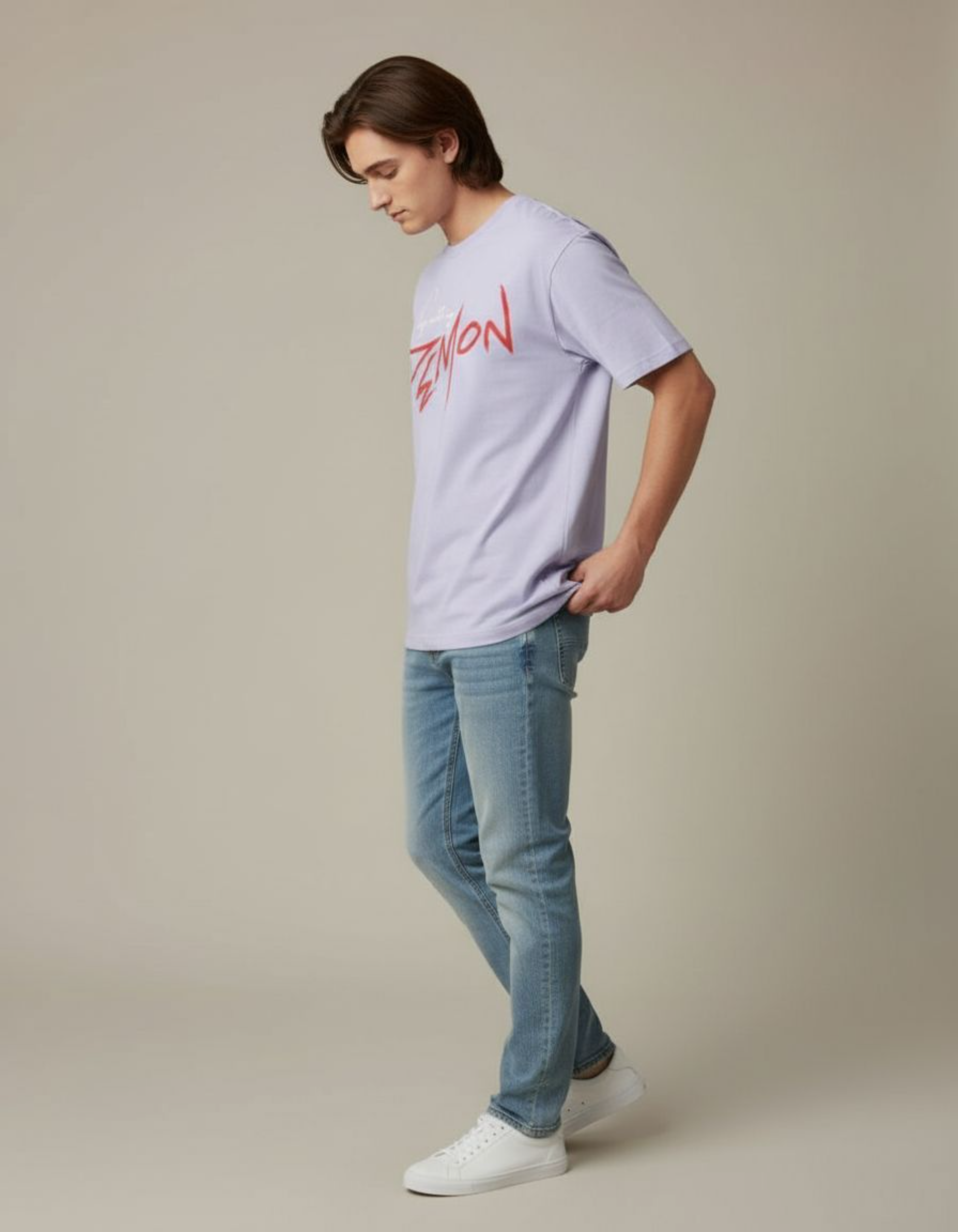 Lavender Vibing with My Demon Oversized Typography T-Shirt