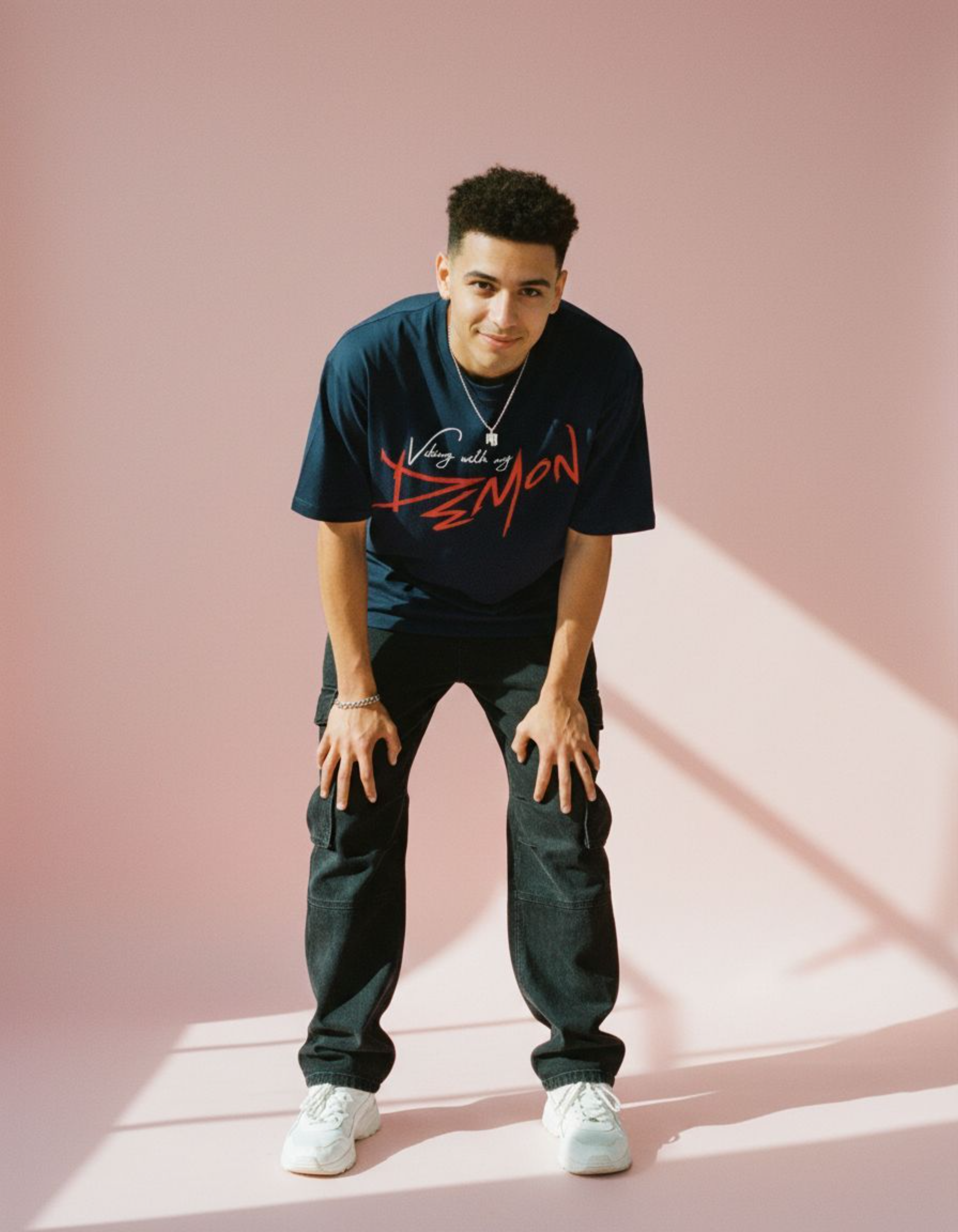 Navy Blue Vibing with My Demon Oversized Typography T-Shirt