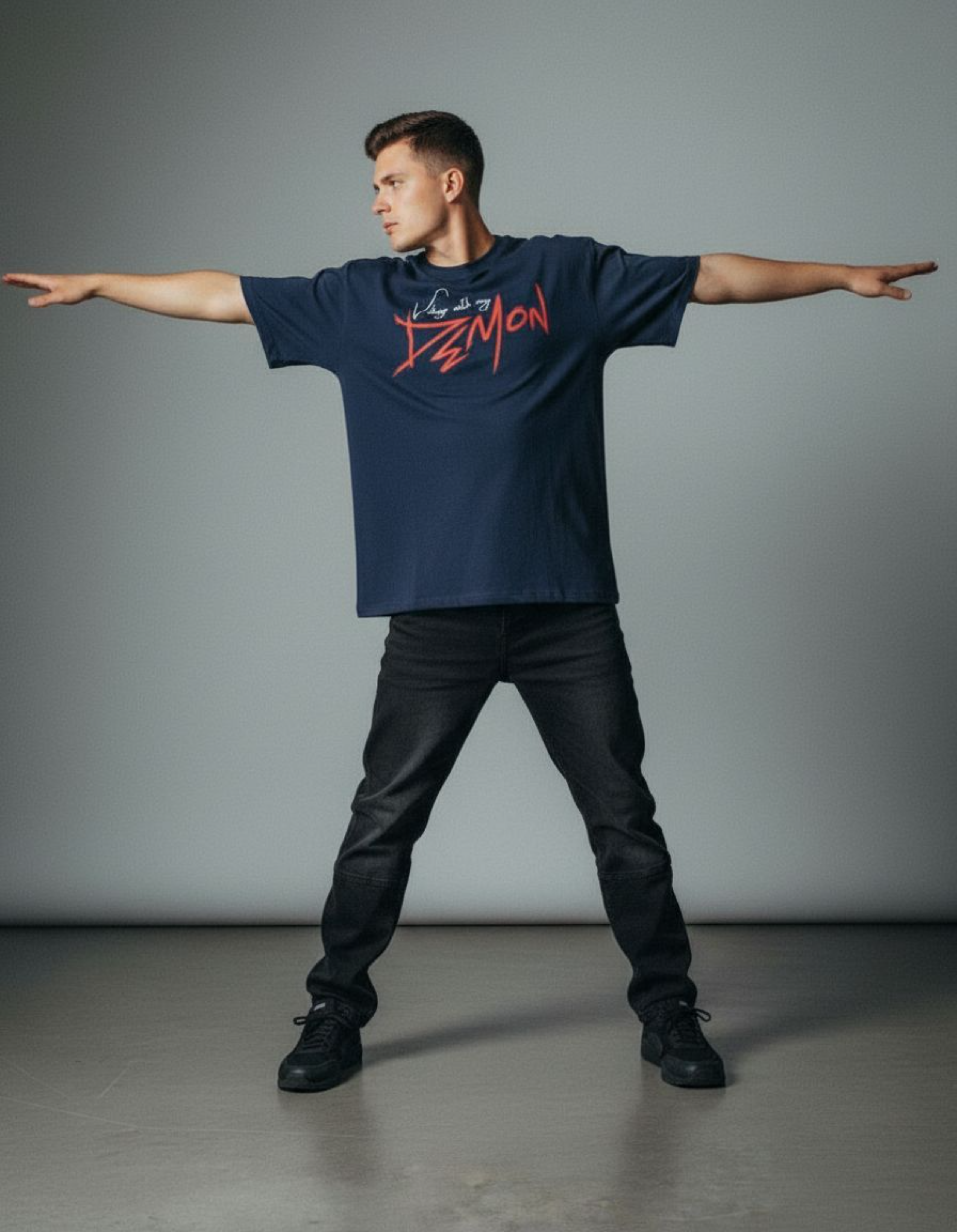 Royal Blue Vibing with My Demon Oversized Typography T-Shirt