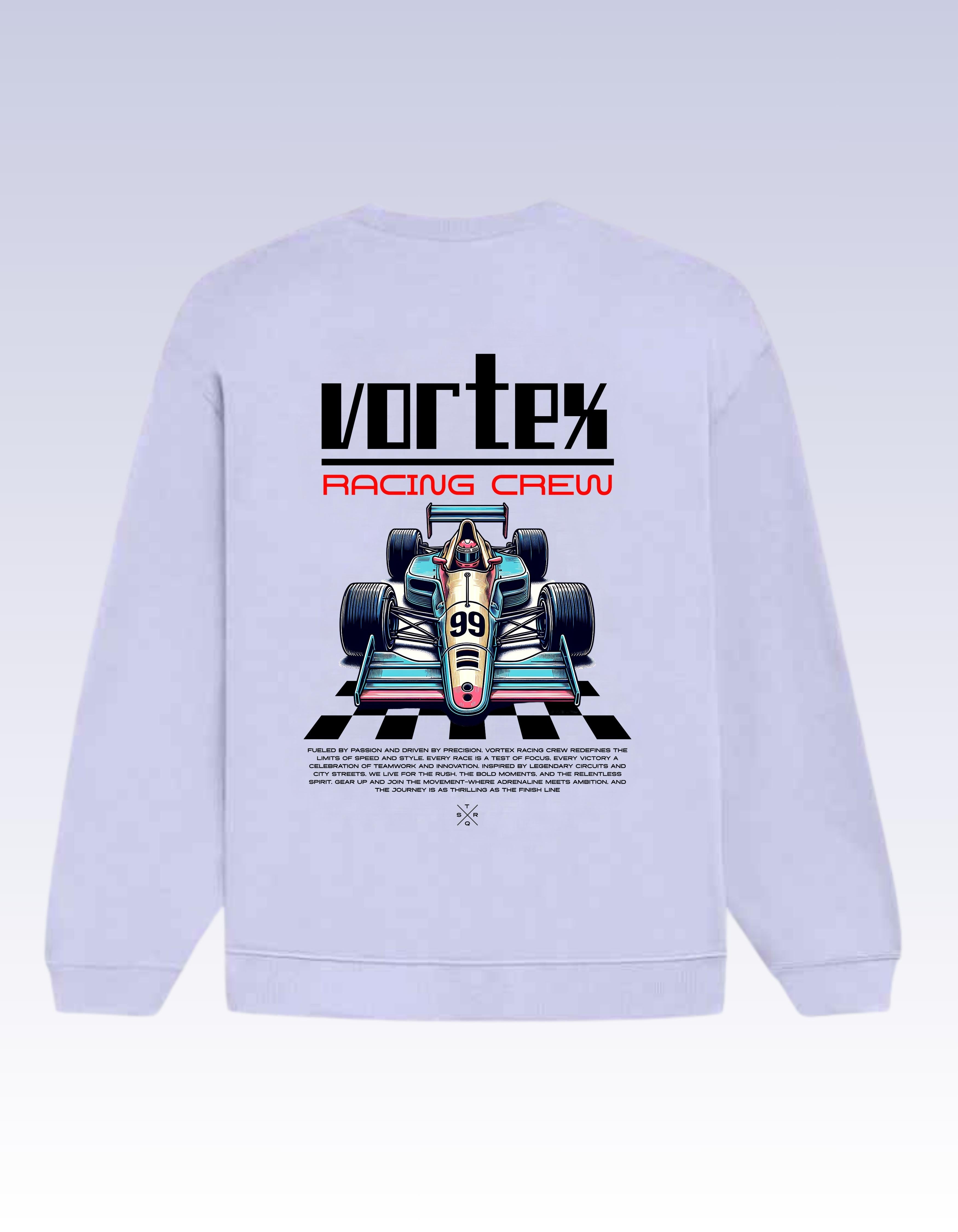 Lavender Vortex Recing Crew Printed Oversized Sweatshirt