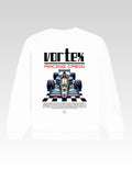 White Vortex Racing Crew Printed Oversized Sweatshirt