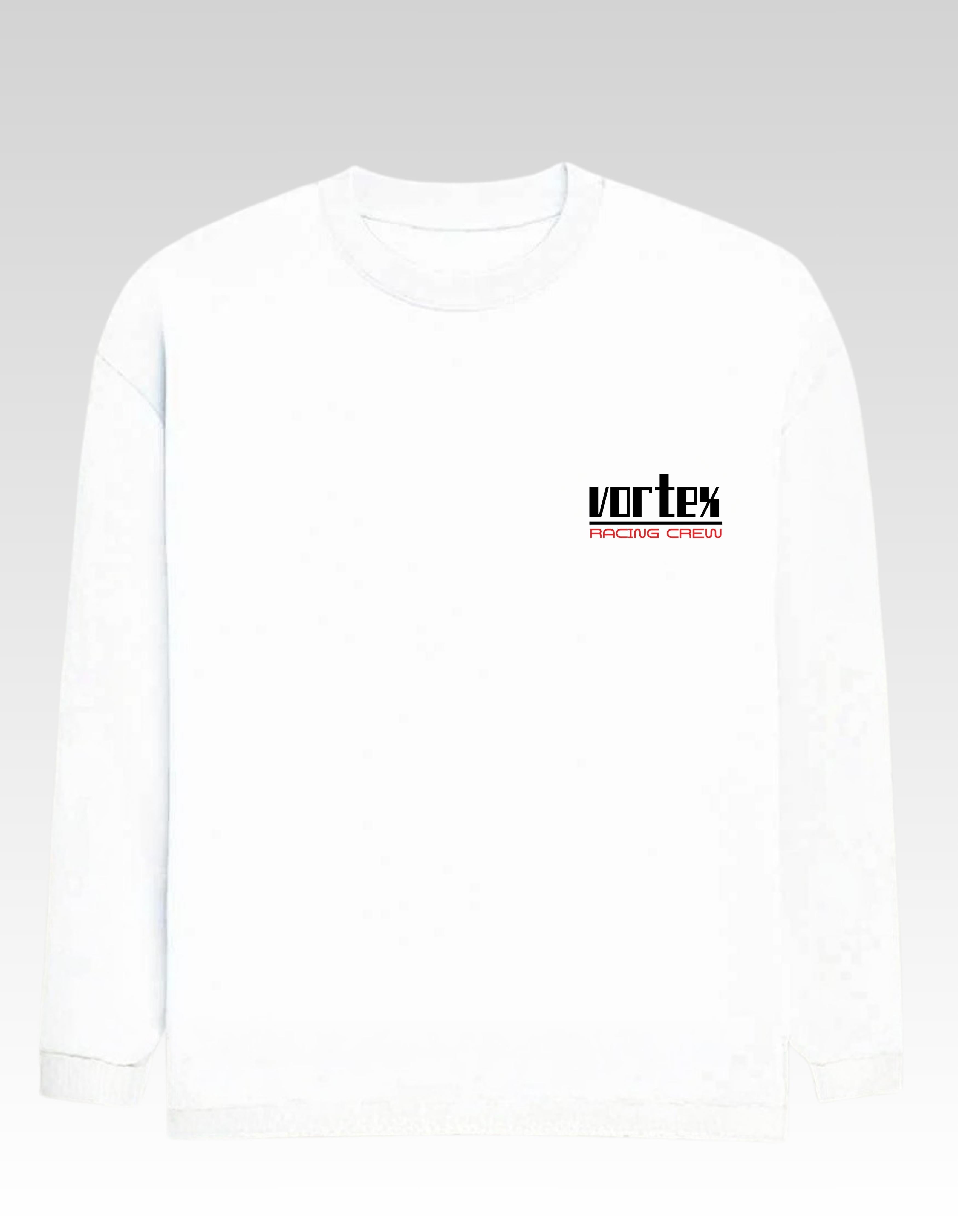 White Vortex Racing Crew Printed Oversized Sweatshirt