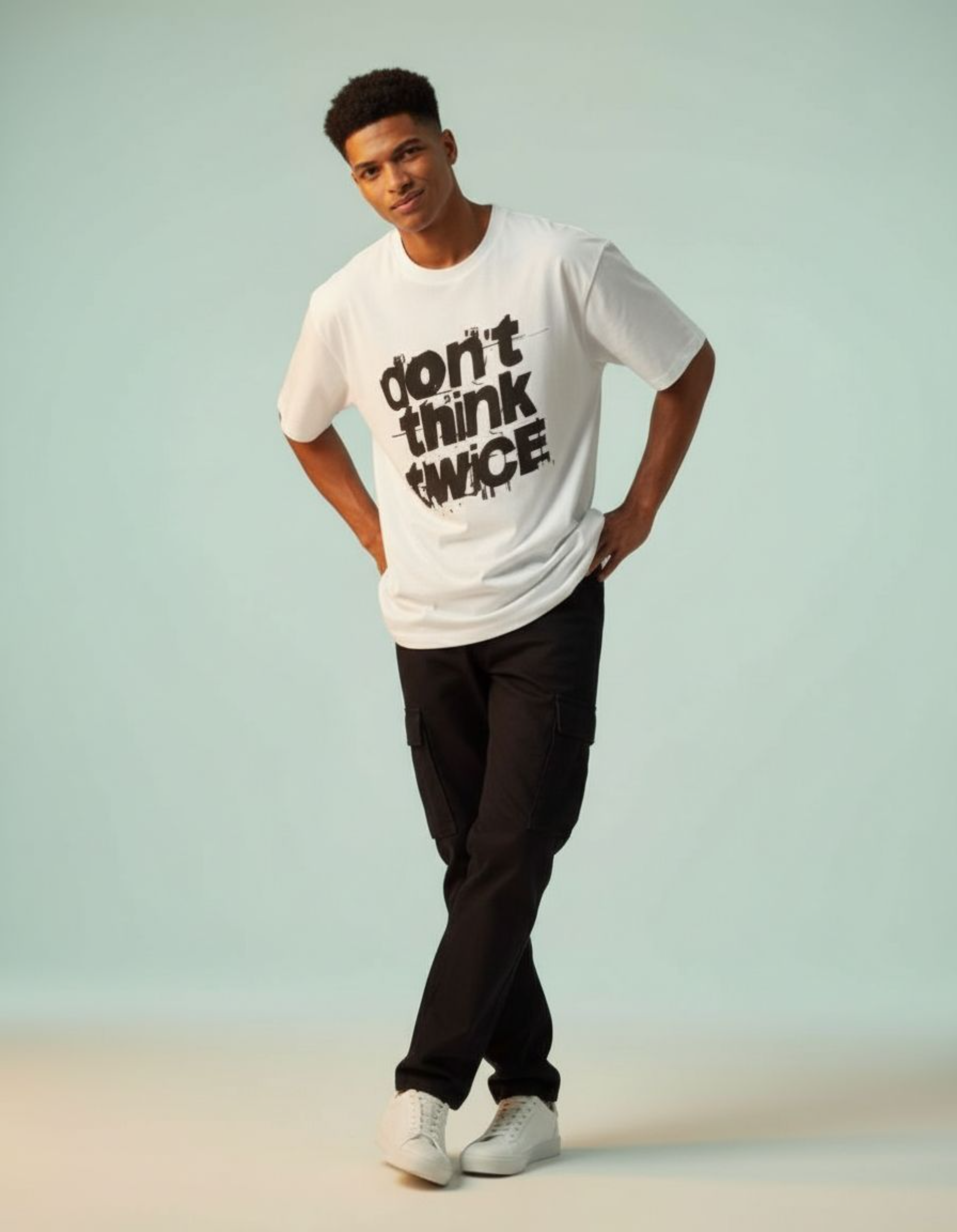 White Don't Think Twice Oversized Typography T-Shirt