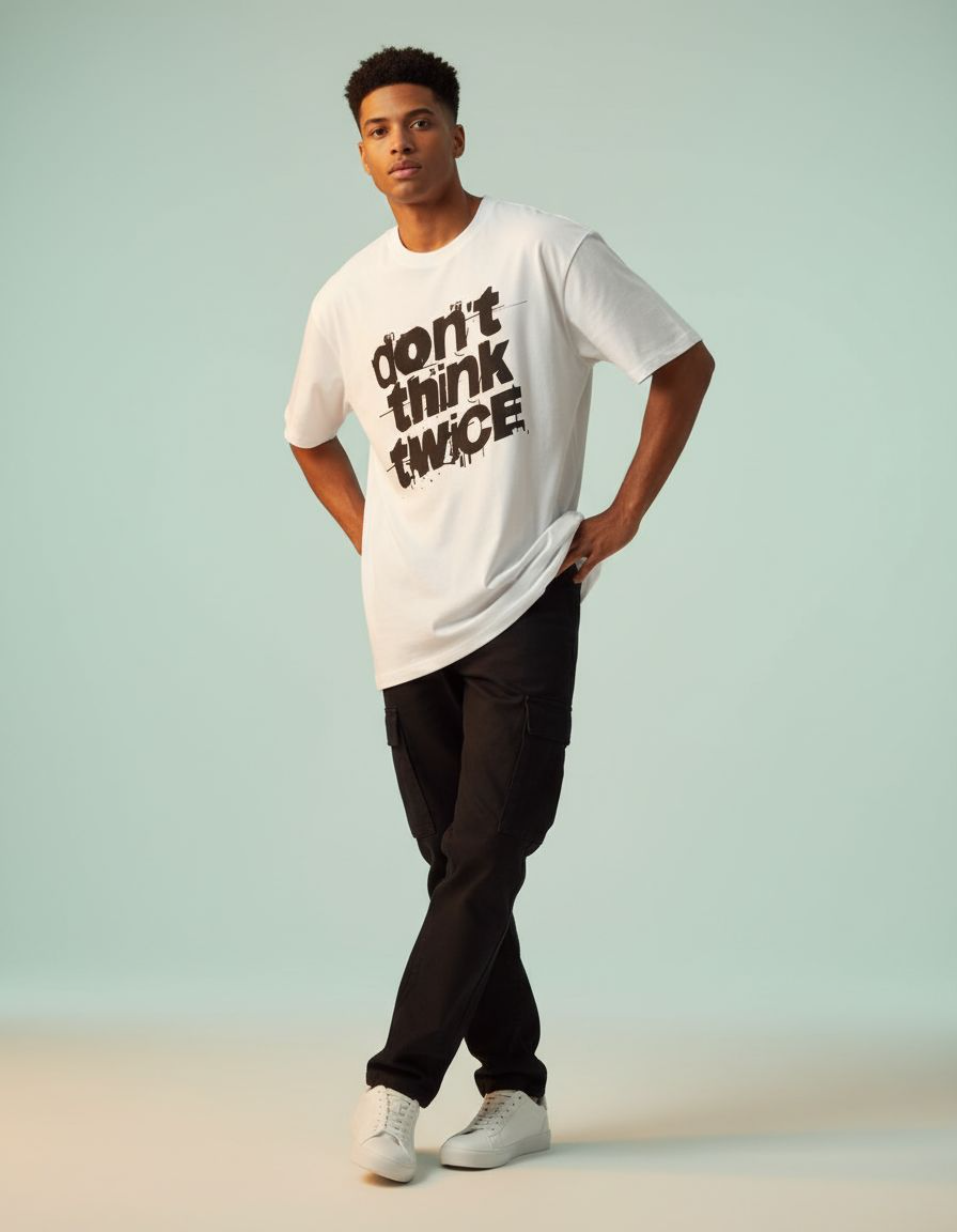 White Don't Think Twice Oversized Typography T-Shirt