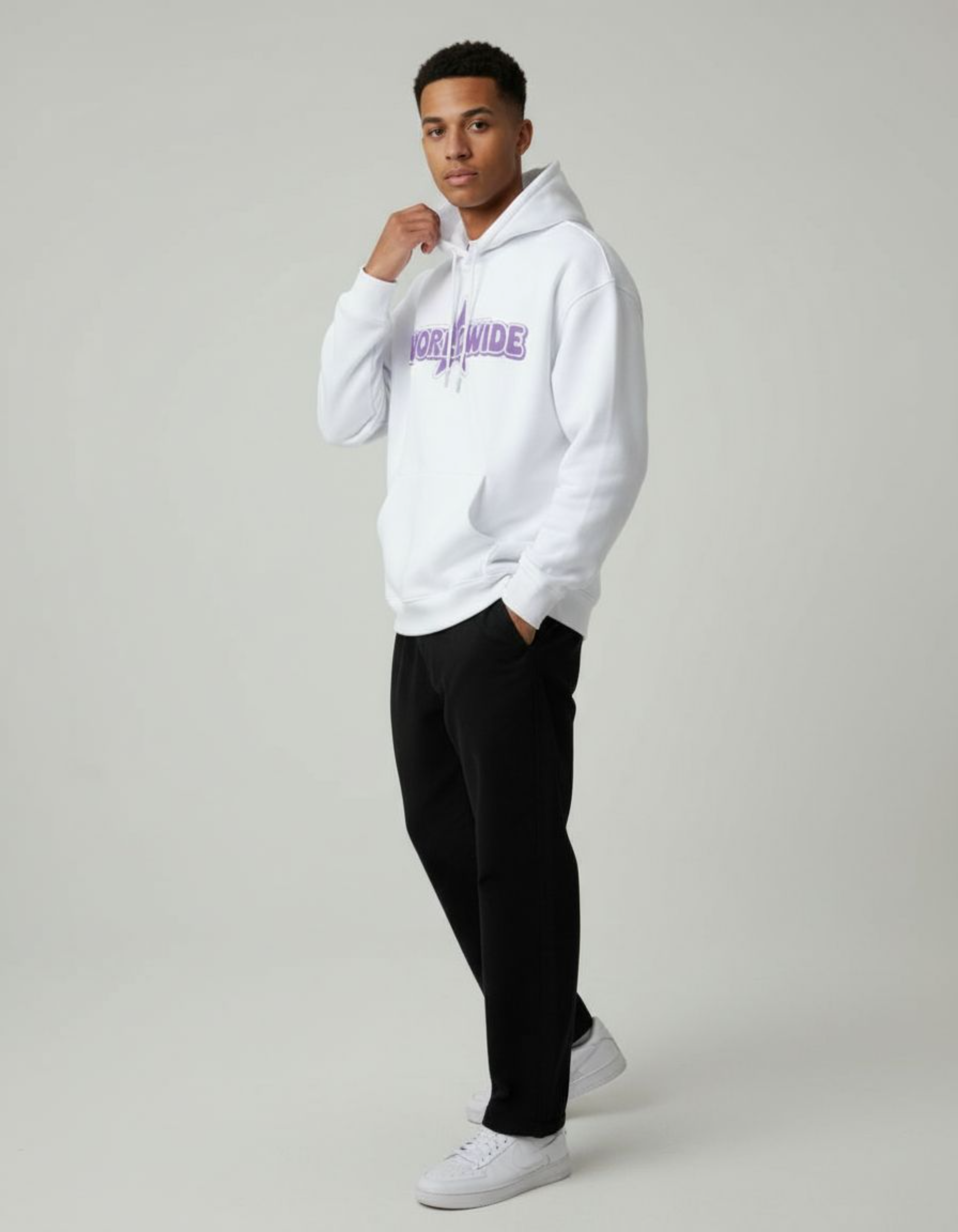 White Worldwide Typography Oversized Hoodie