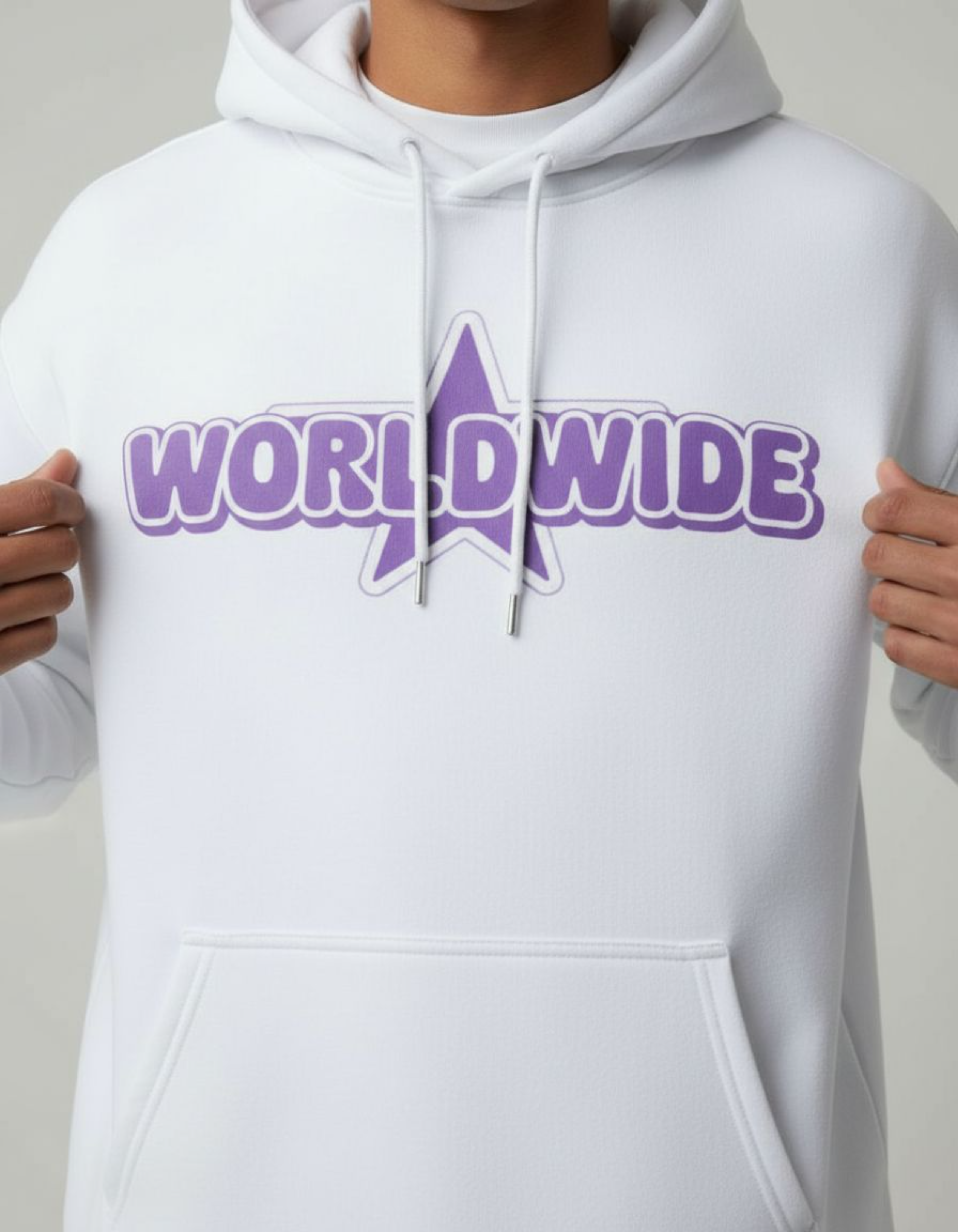 White Worldwide Typography Oversized Hoodie