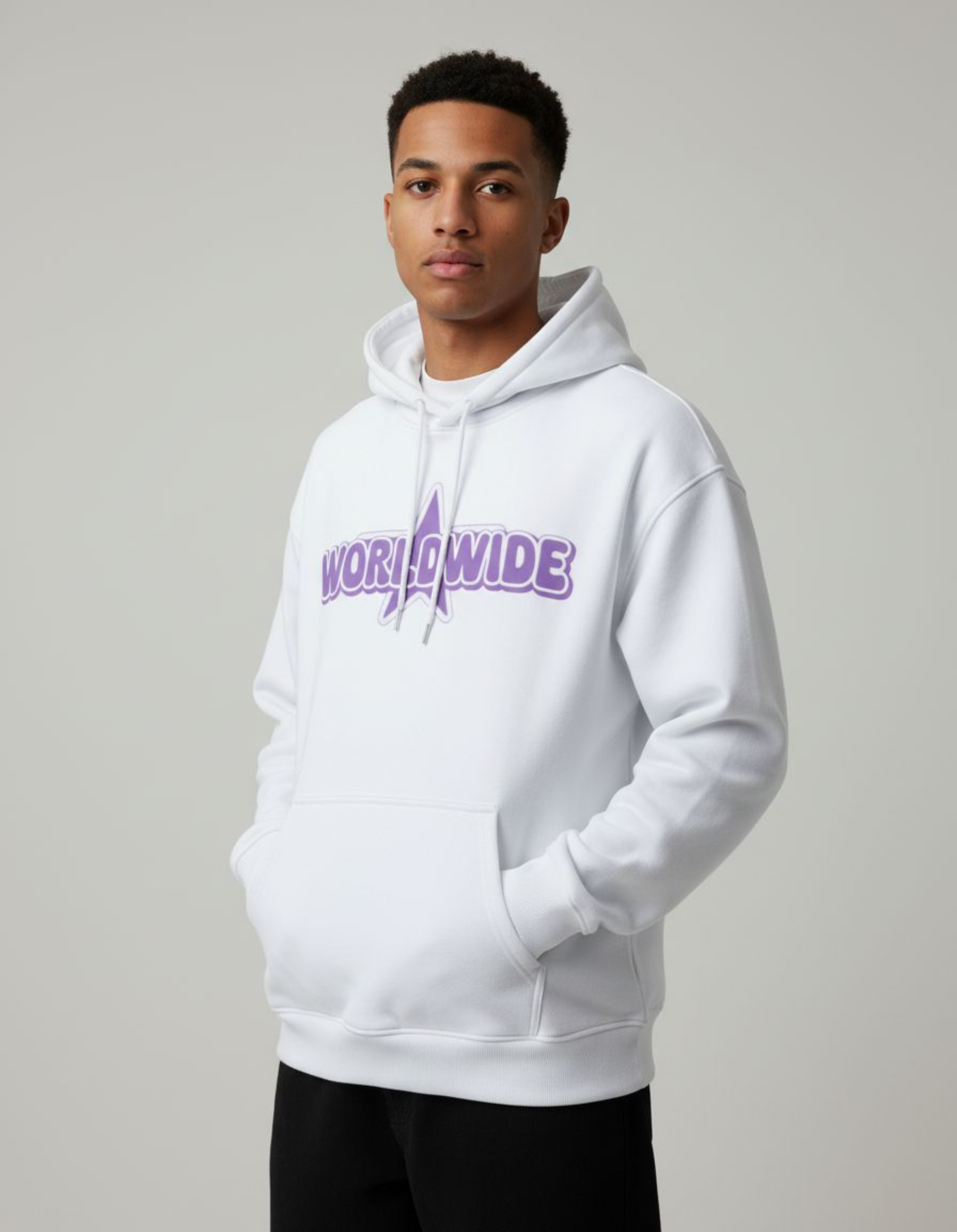 White Worldwide Typography Oversized Hoodie