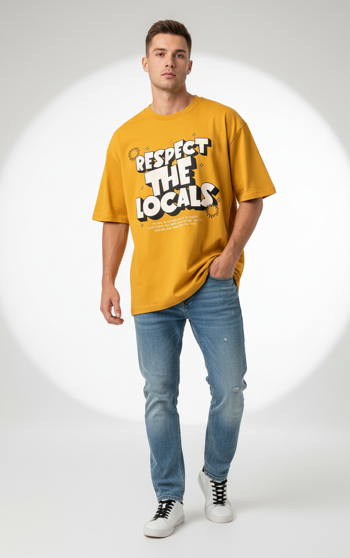 Yellow Respect the Locals Oversized Typography T-Shirt