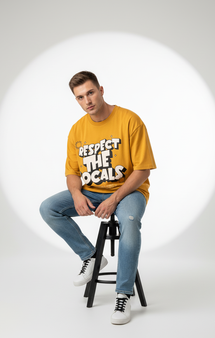 Yellow Respect the Locals Oversized Typography T-Shirt