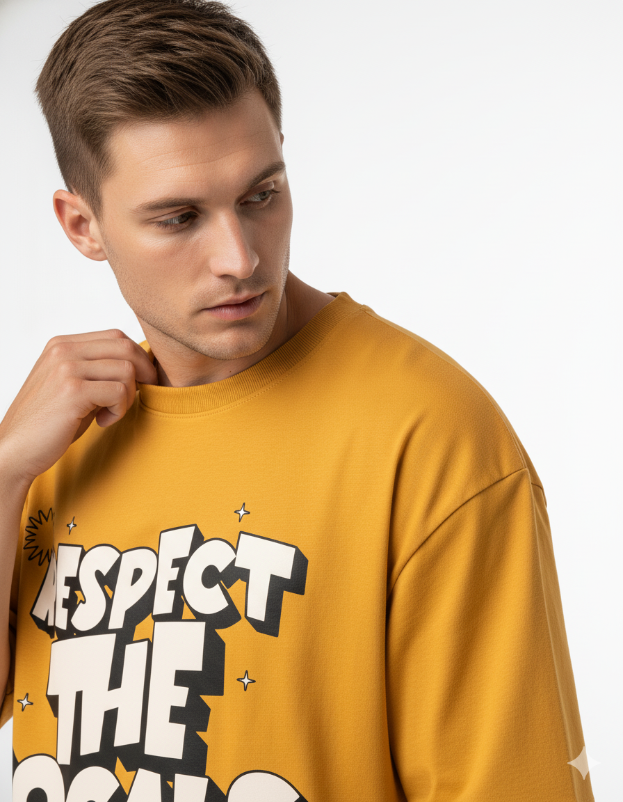 Yellow Respect the Locals Oversized Typography T-Shirt