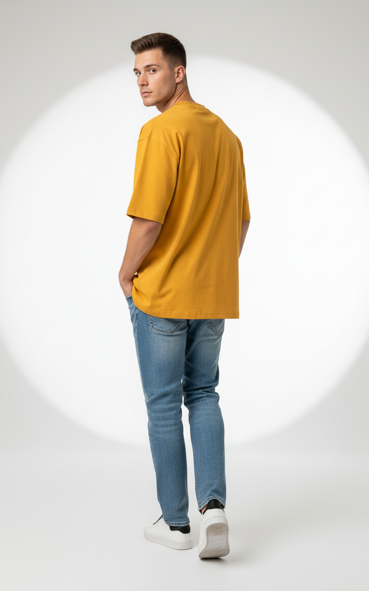 Yellow Respect the Locals Oversized Typography T-Shirt