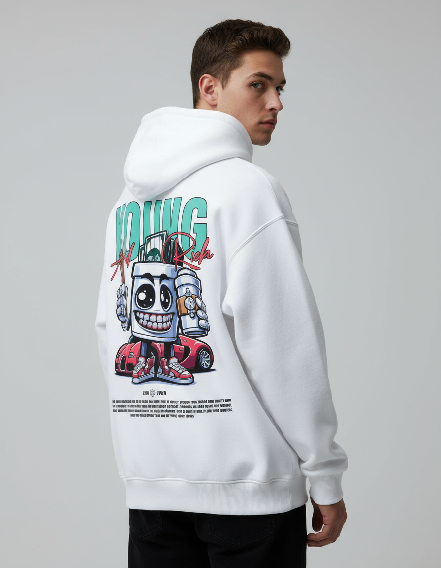 White Young & Rich Printed Oversized Hoodie